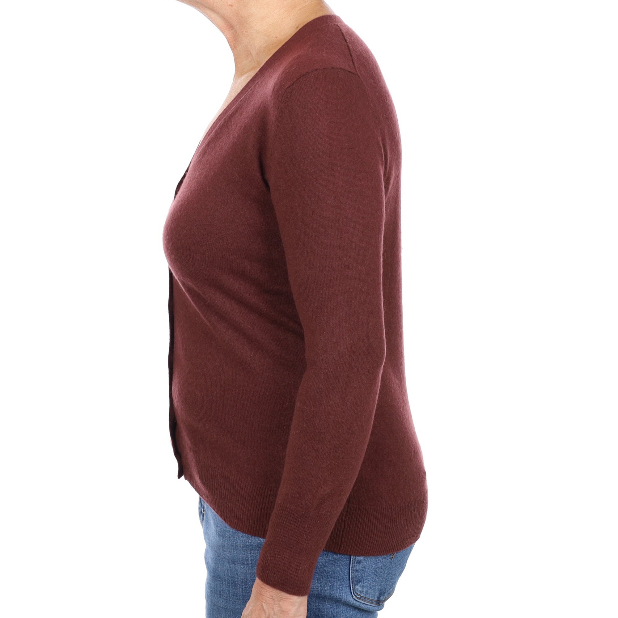 Maroon Brown Cashmere V Neck Cardigan Medium
