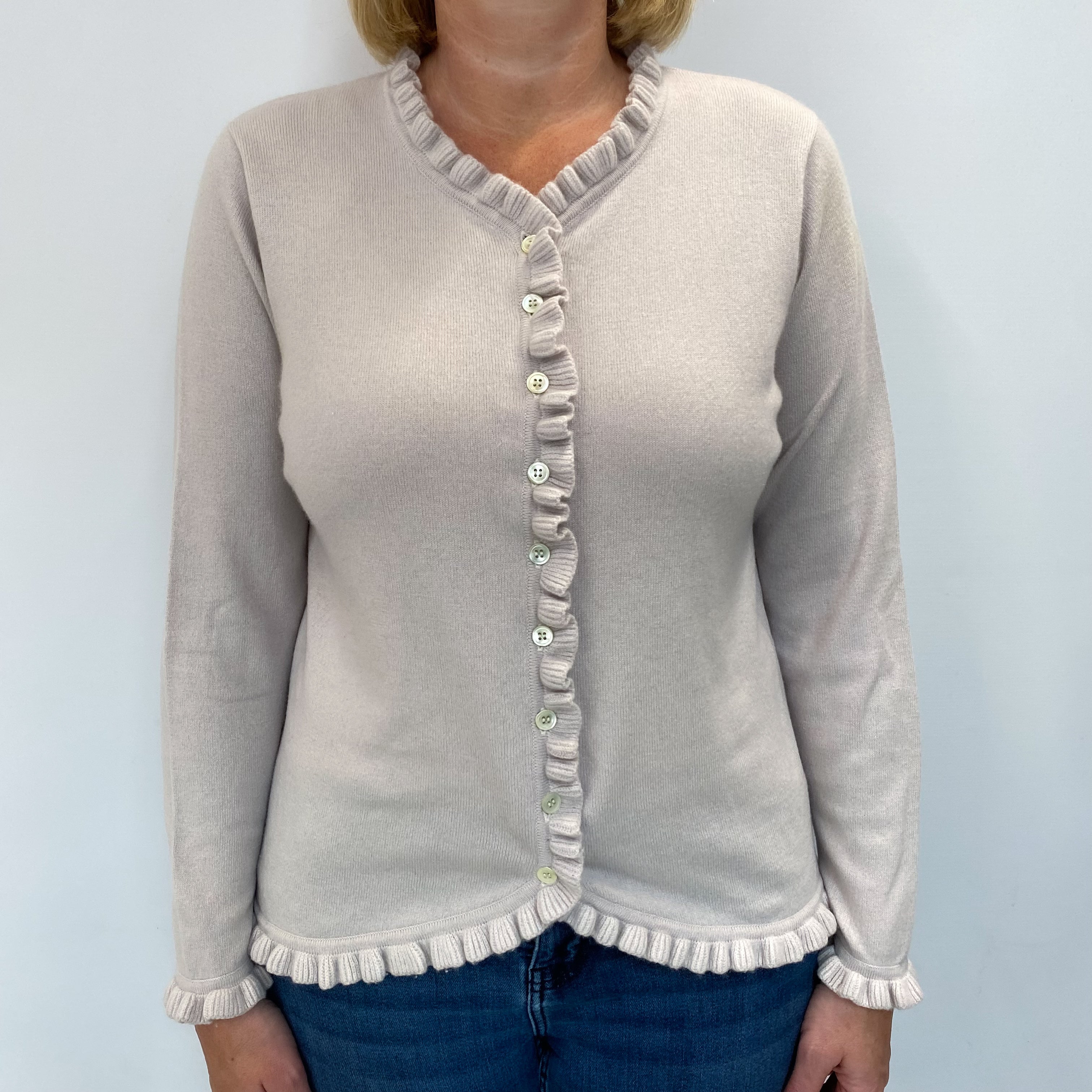 Oyster Grey Cashmere V Neck Cardigan Large