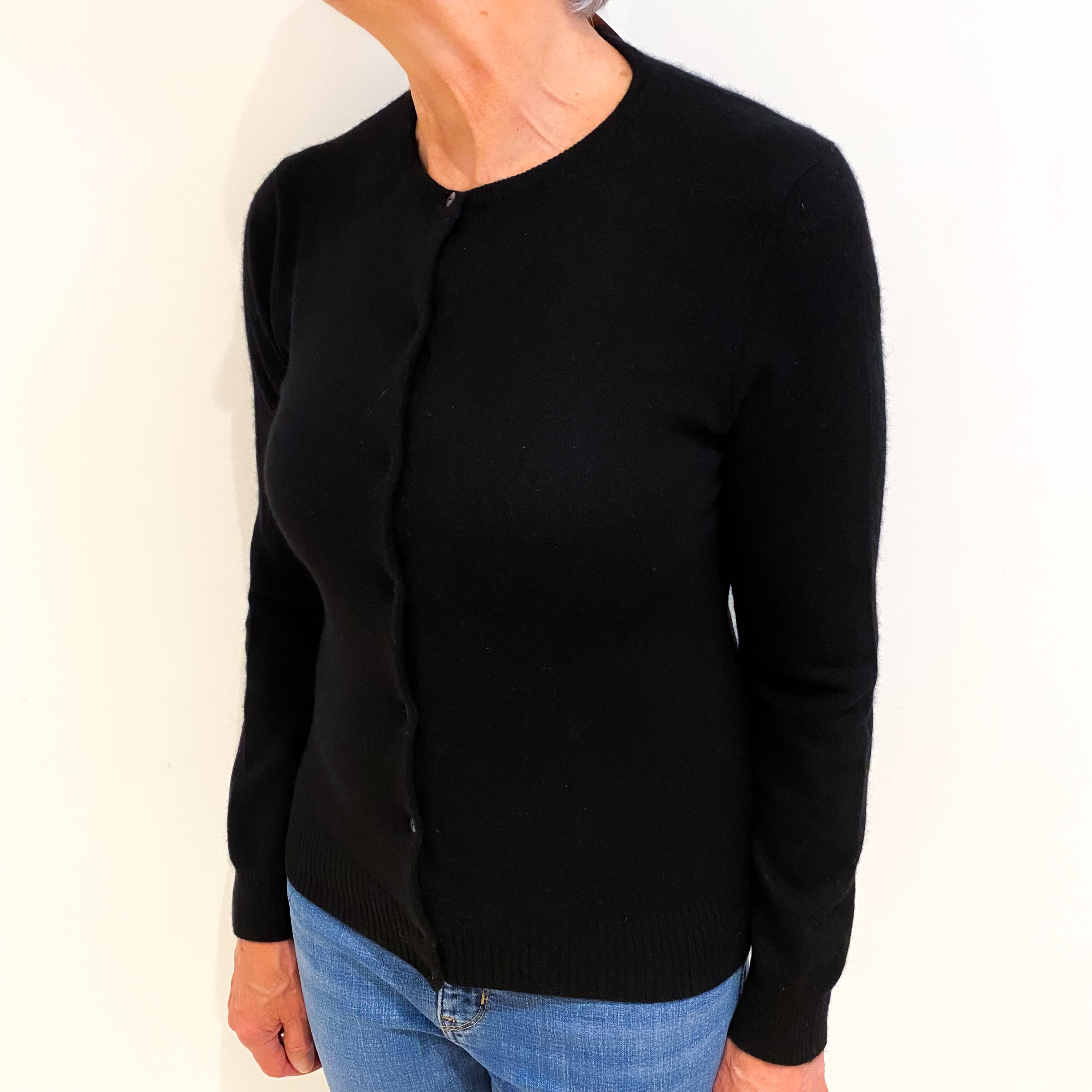 Black Cashmere Crew Neck Cardigan Medium
