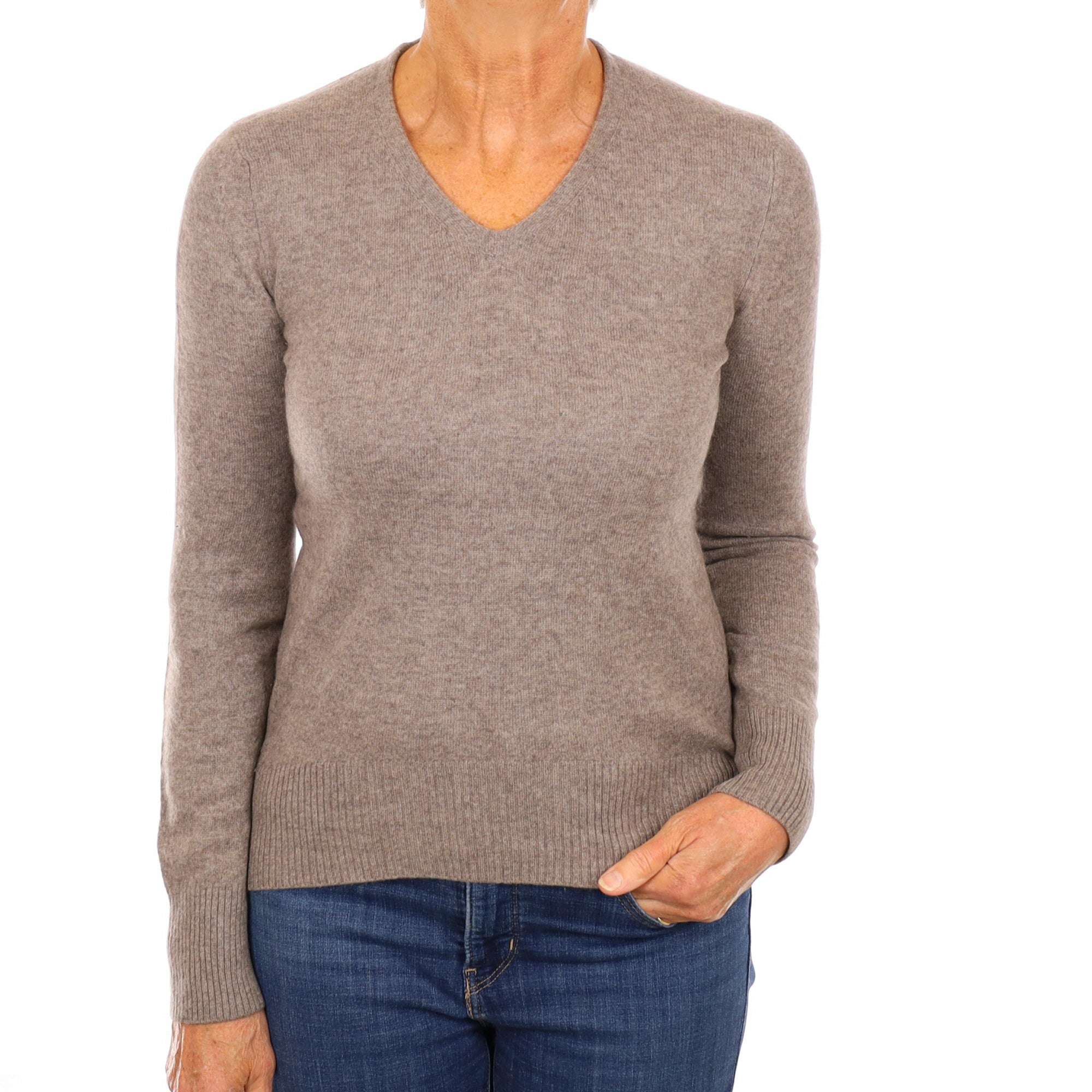 Mink Brown Cashmere V Neck Jumper Medium