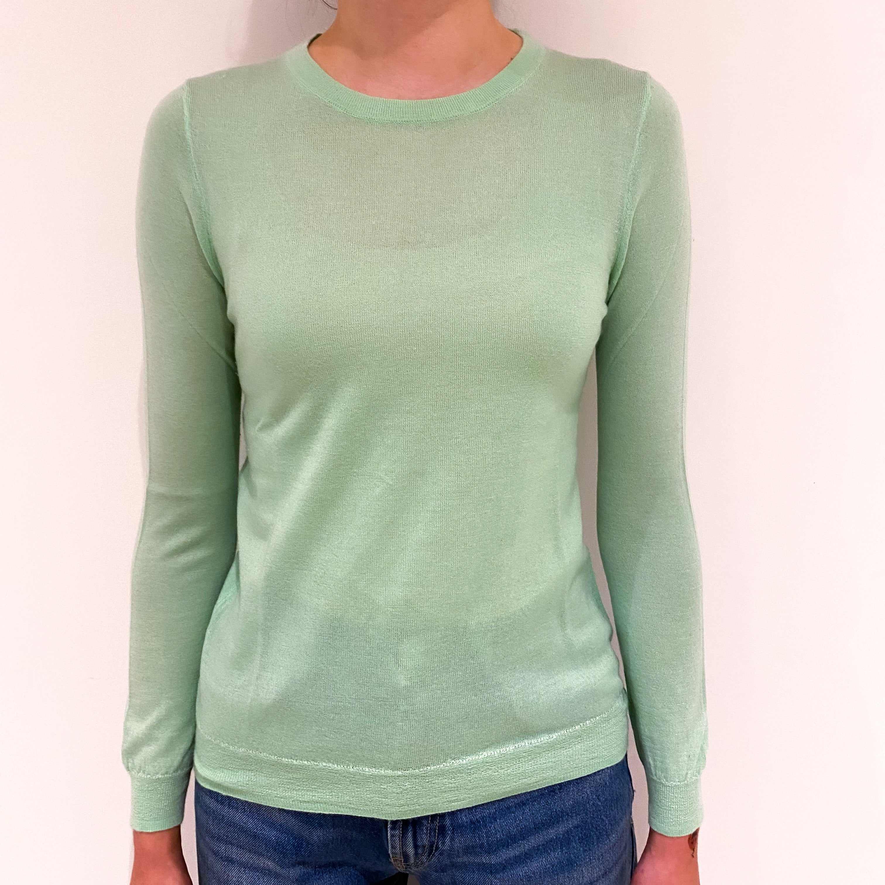 Spring Green Fine Knit Cashmere Crew Neck Jumper Extra Small
