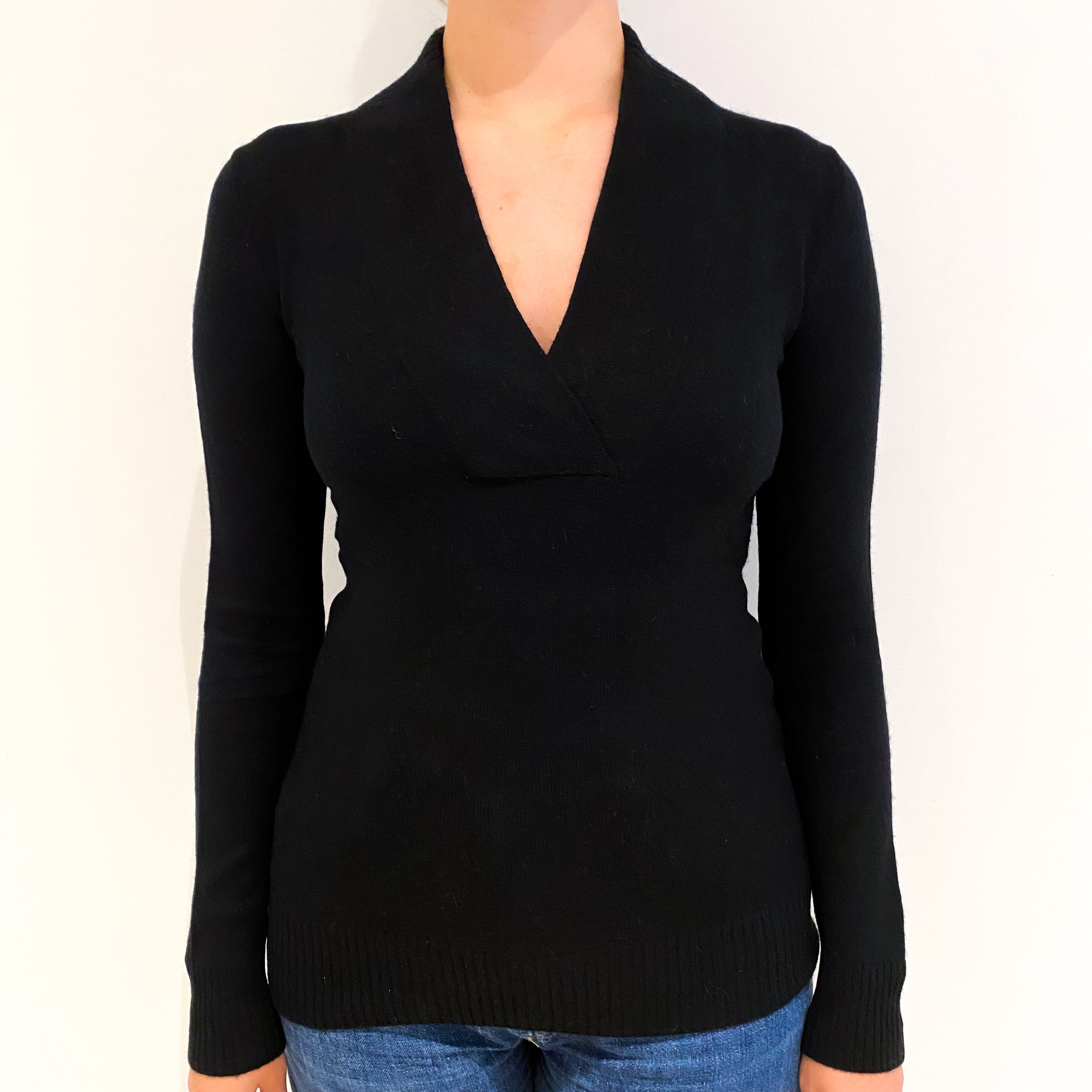 Black Cashmere Crossover V-Neck Jumper Small