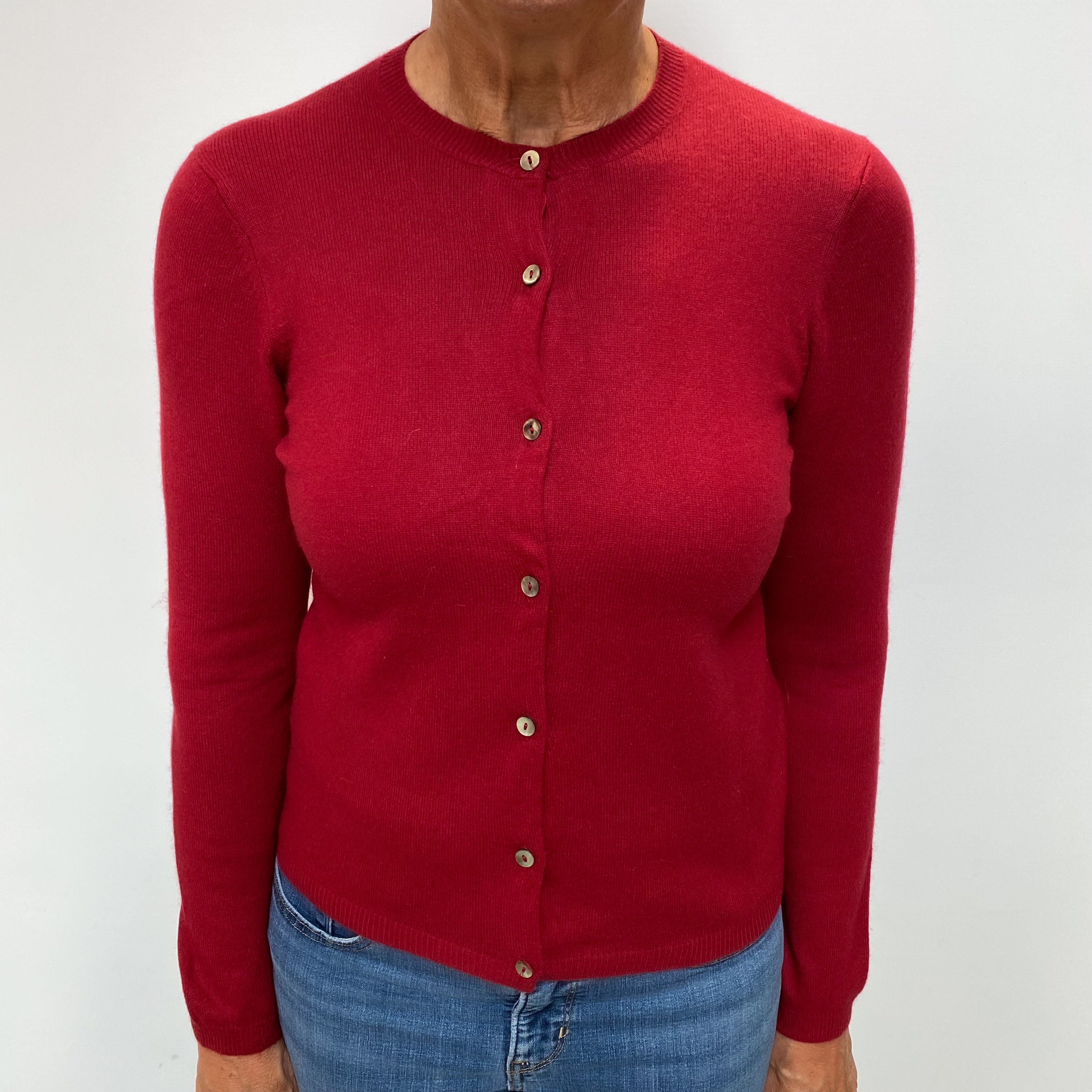 Crimson Red Cashmere Crew Neck Cardigan Medium