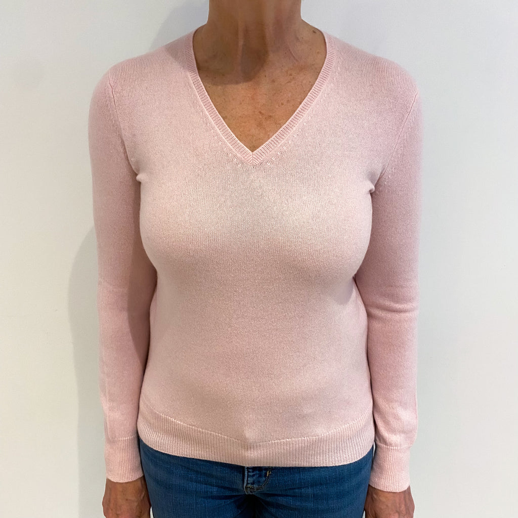 Pale Pink Cashmere V Neck Jumper Medium