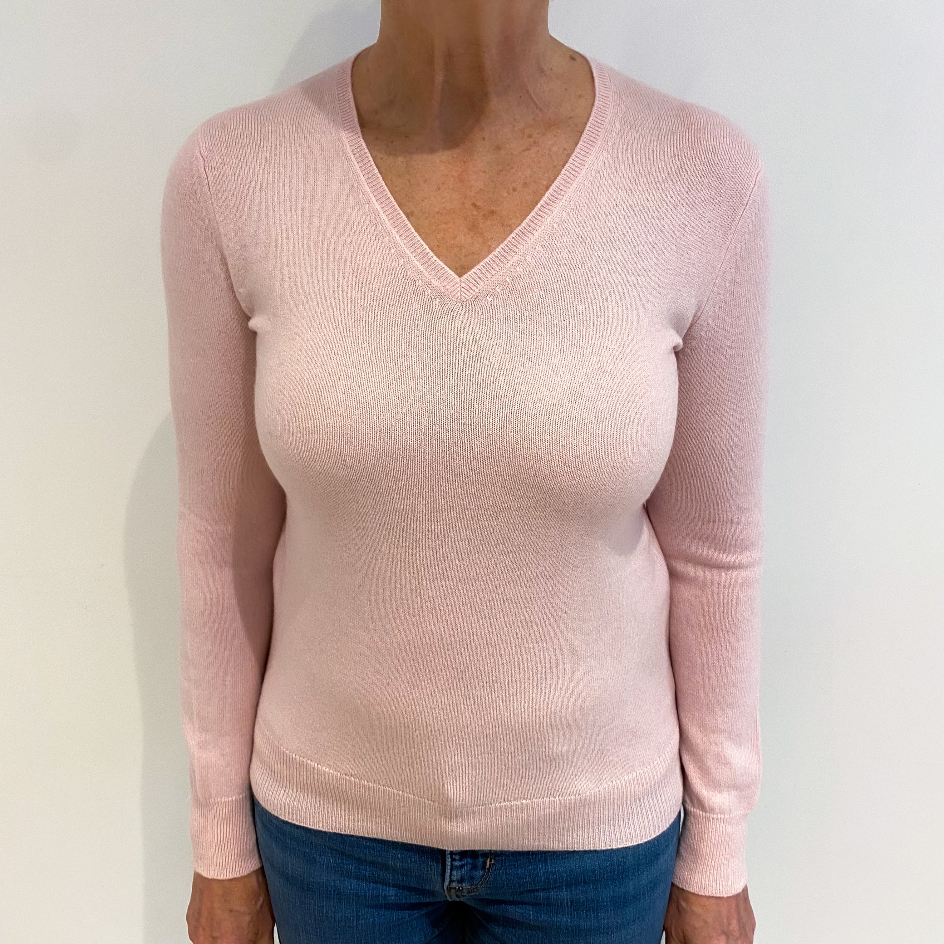 Pale Pink Cashmere V Neck Jumper Medium