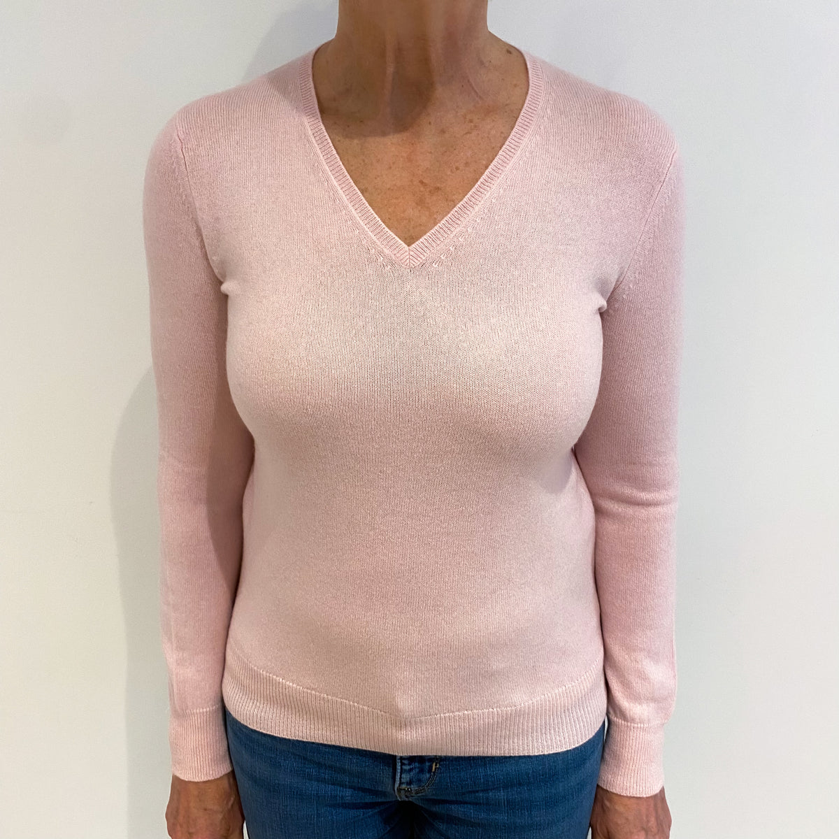 Pale Pink Cashmere V Neck Jumper Medium