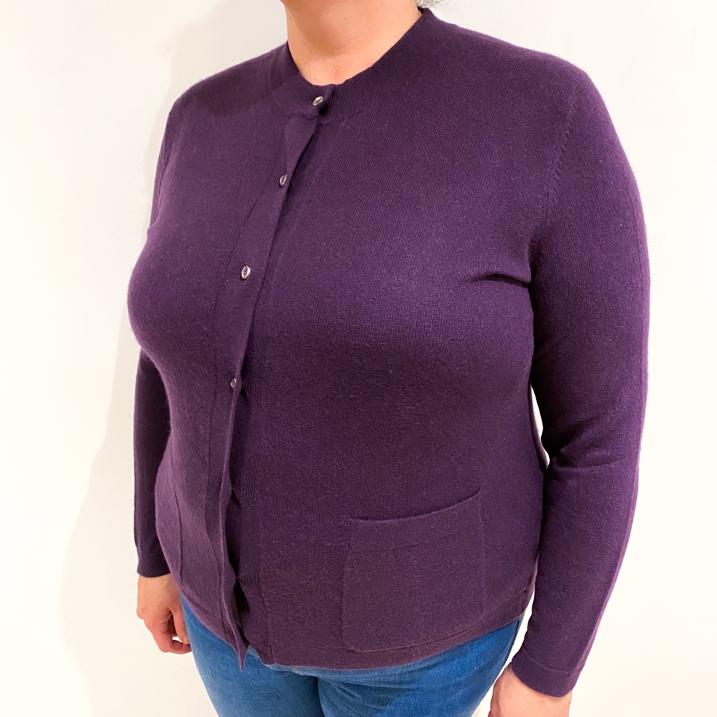 Blueberry Purple Cashmere Crew Neck Cardigan Extra Large