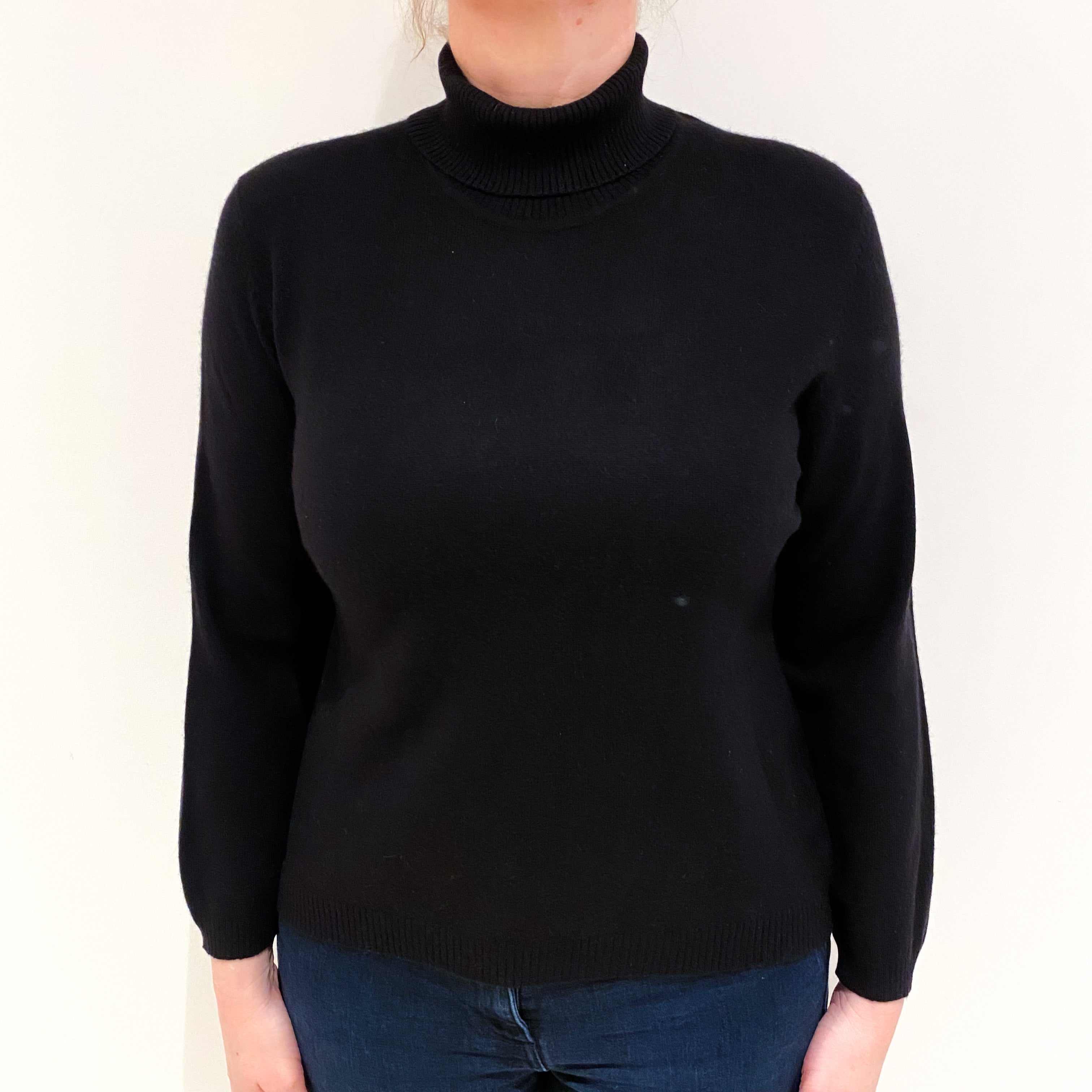 Black Cashmere Polo Neck Jumper Large