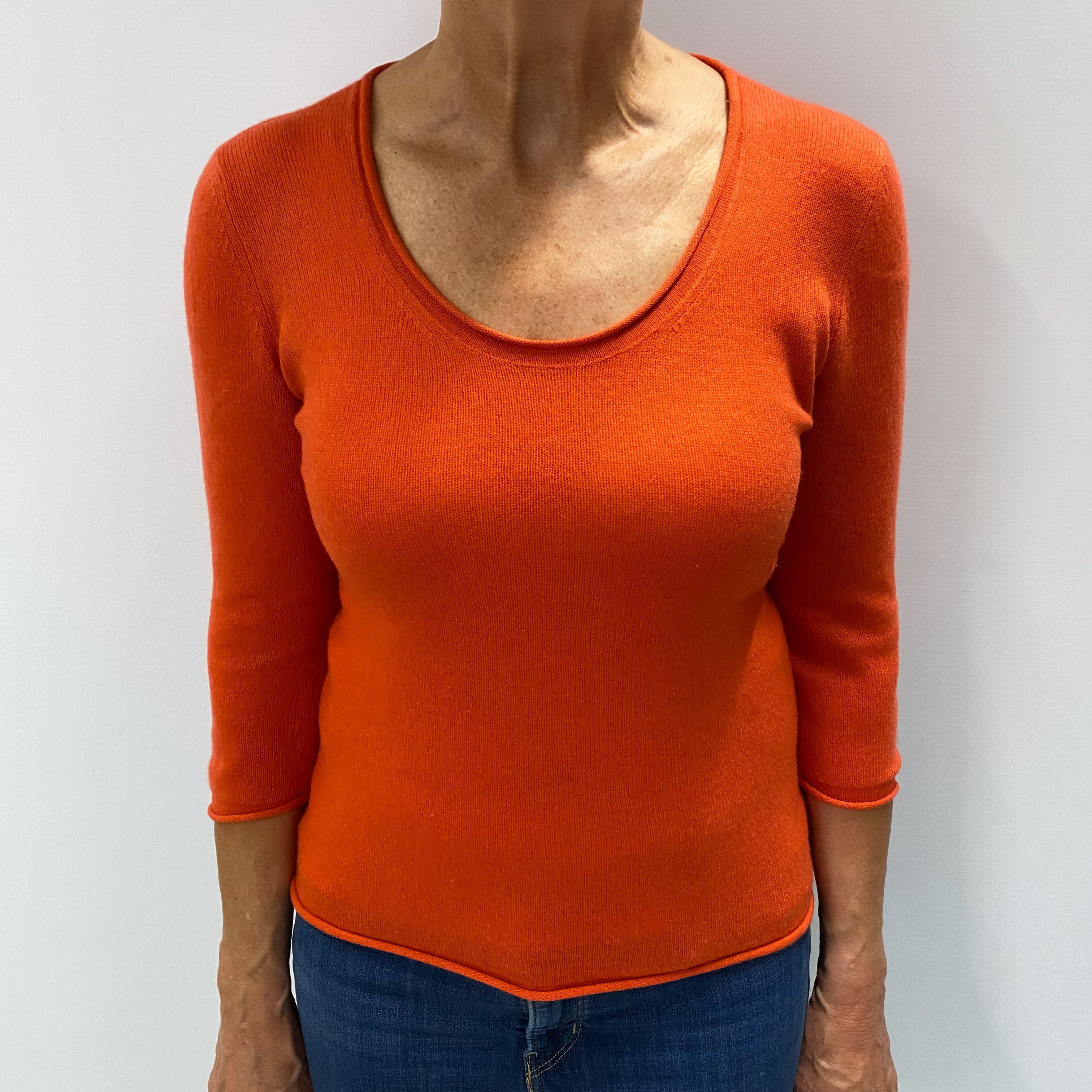 Tangerine Orange Cashmere Scoop Neck Jumper Medium