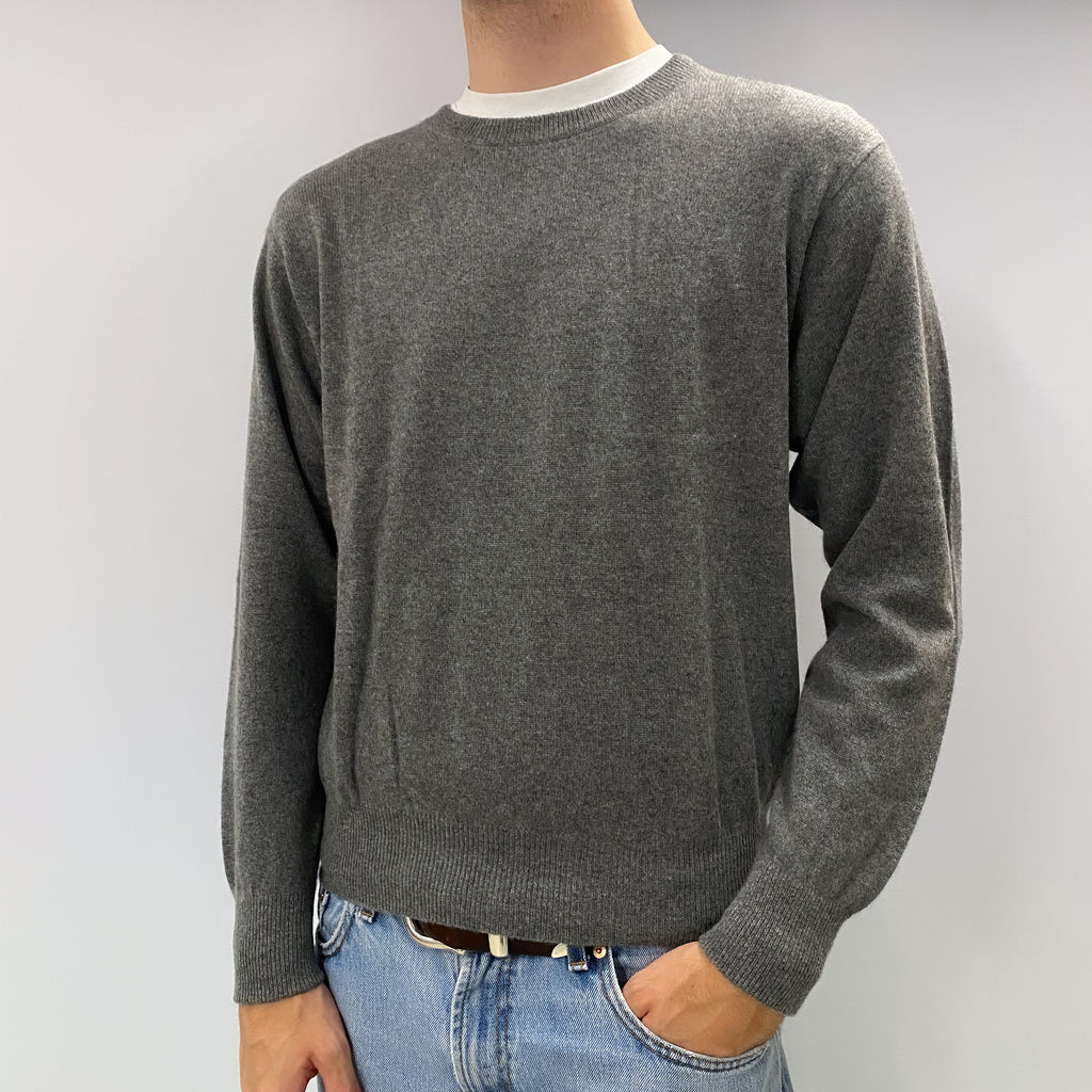 Men's Ash Grey Cashmere Crew Neck Jumper Large