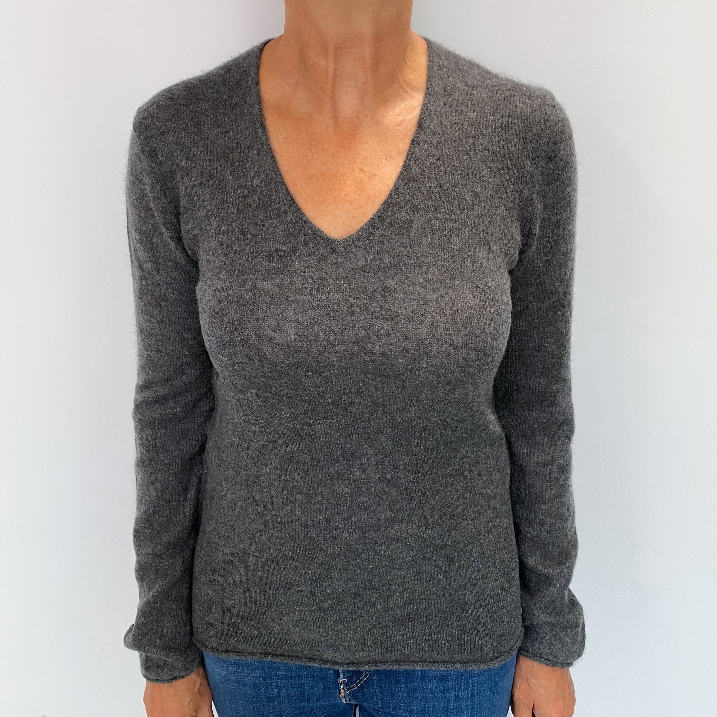 Jigsaw Slate Grey Cashmere V Neck Jumper Medium