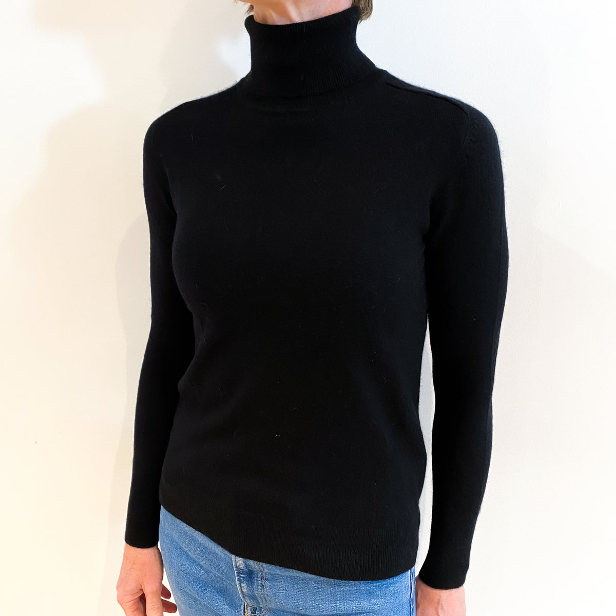 Black Cashmere Polo Neck Jumper Small