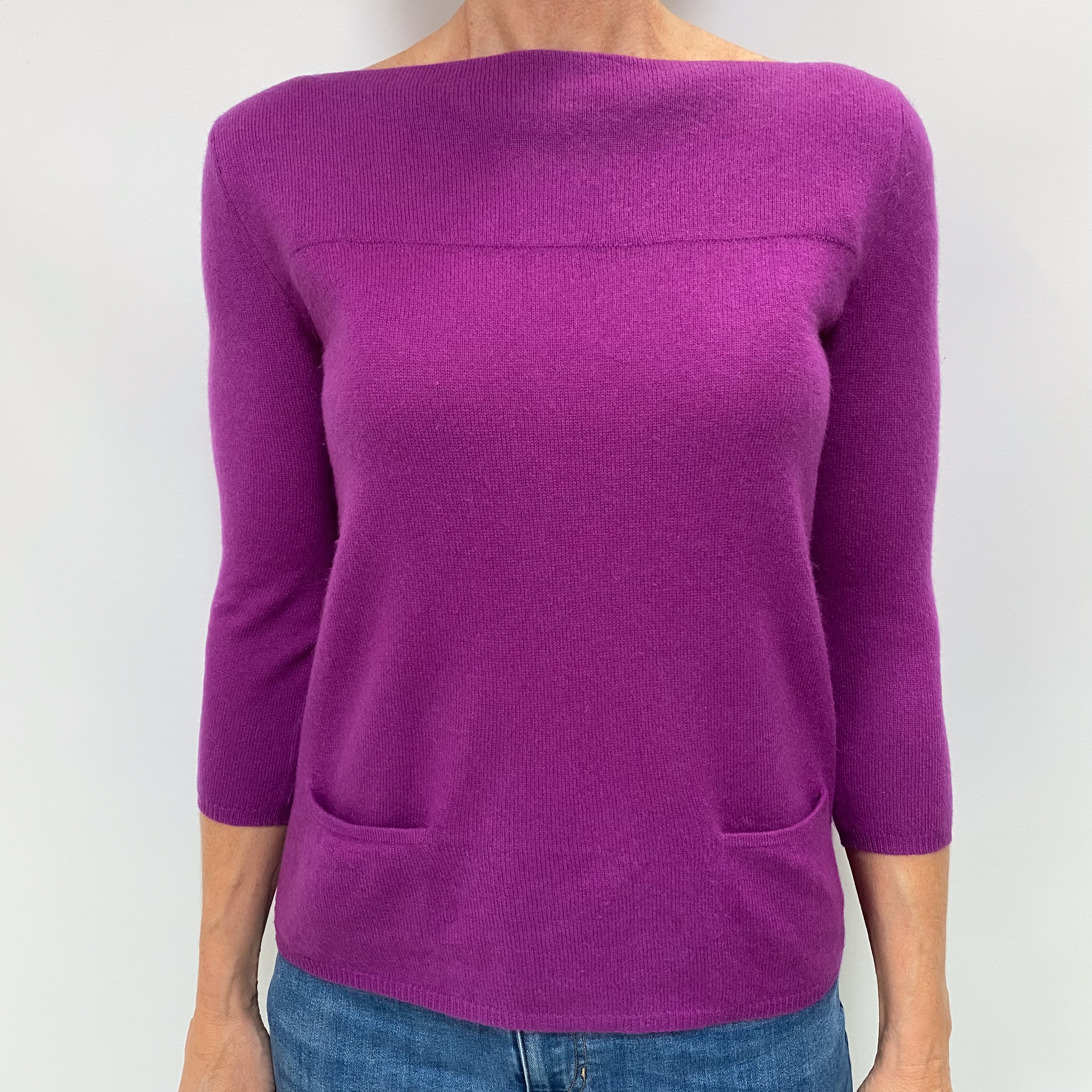 Loganberry Purple Cashmere Slash Neck Jumper Small