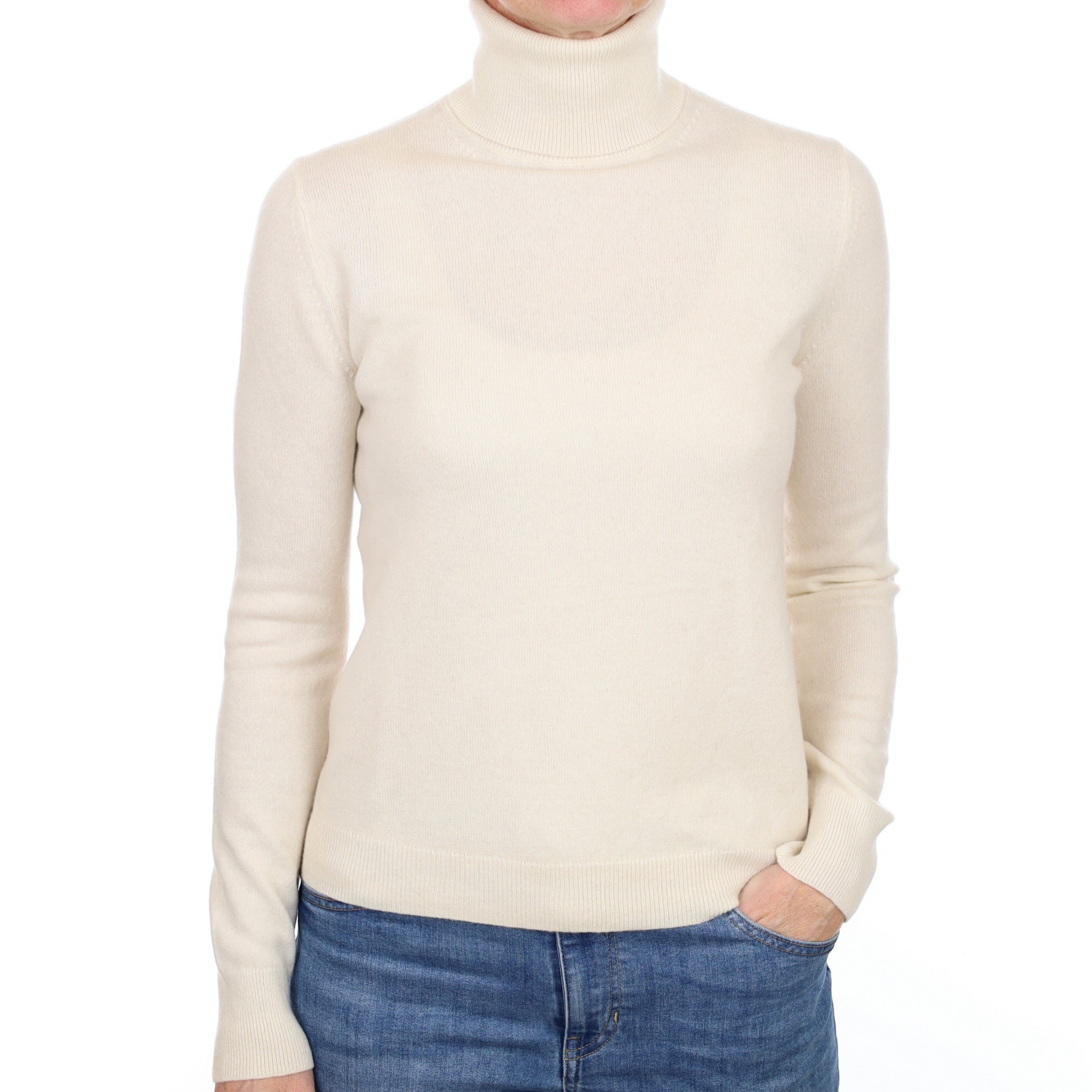 Vanilla Cream Cashmere Polo Neck Jumper Small