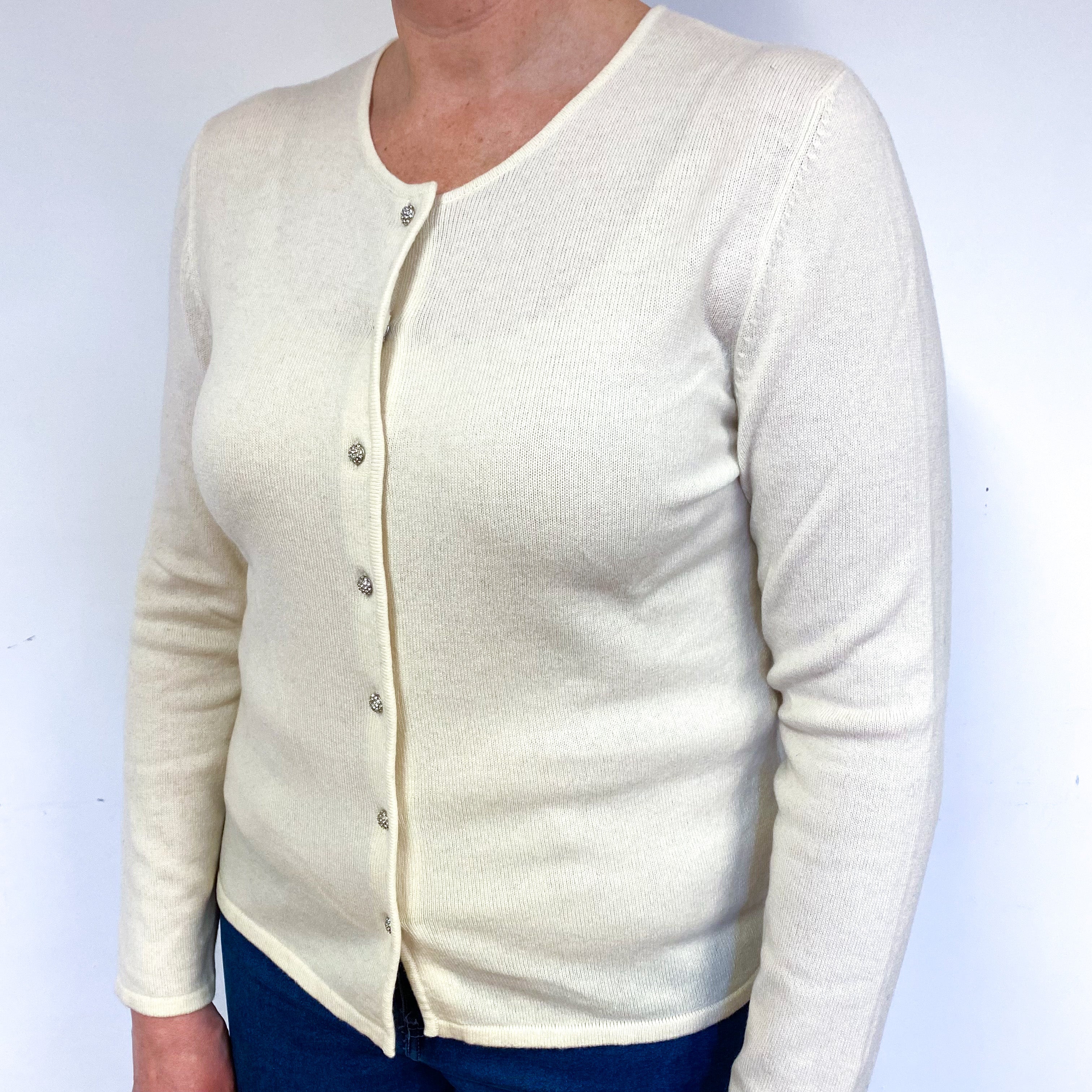 Vanilla Cream Cashmere Crew Neck Cardigan Large