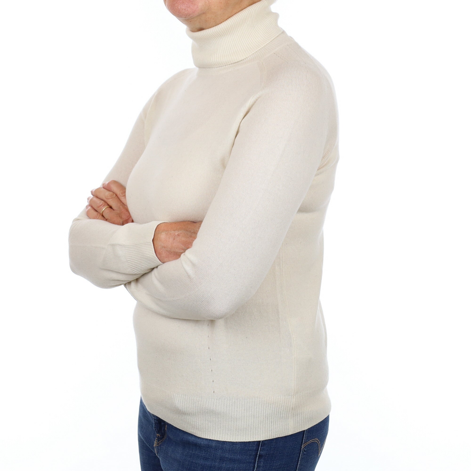 Vanilla Cream Cashmere Polo Neck Jumper Medium
