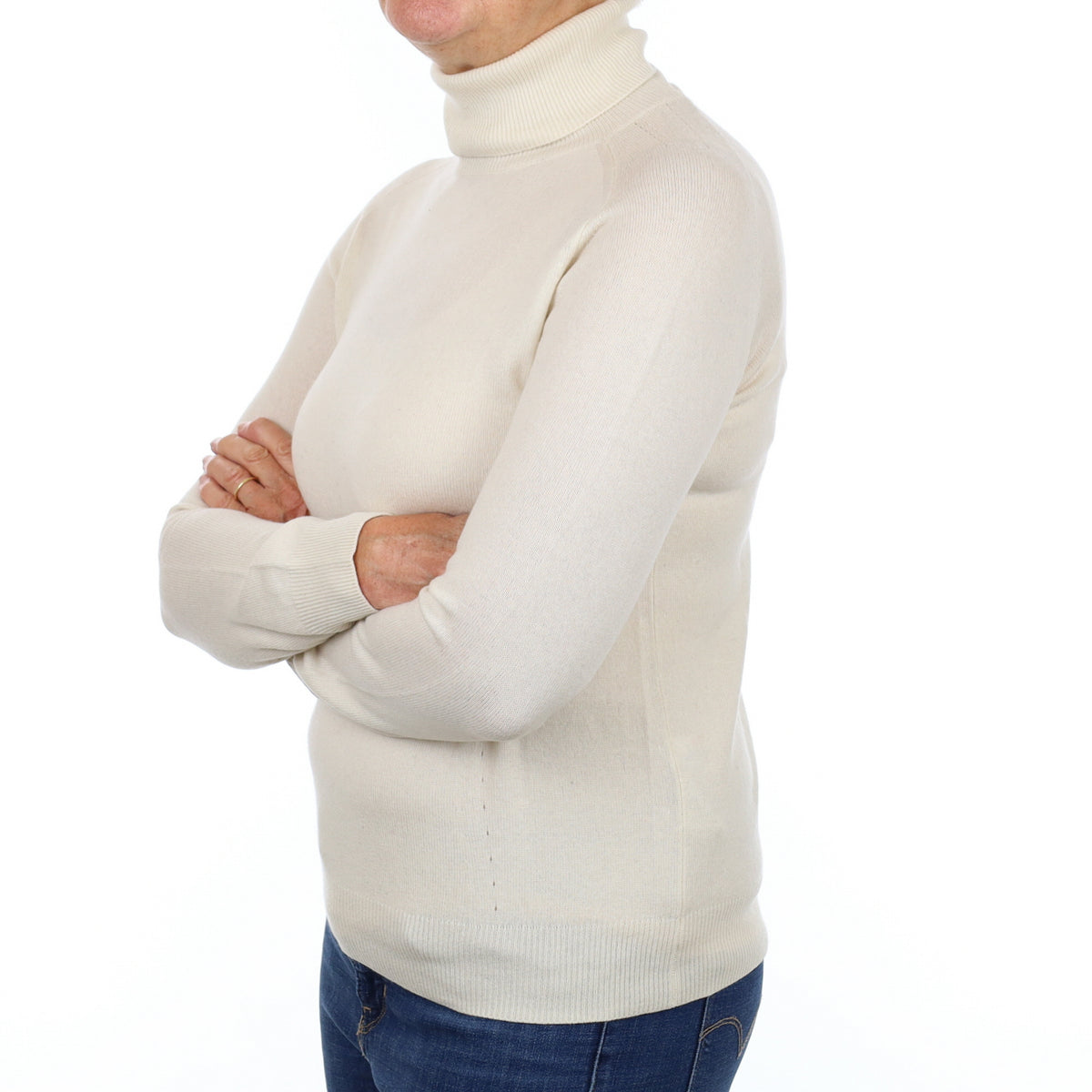 Vanilla Cream Cashmere Polo Neck Jumper Medium