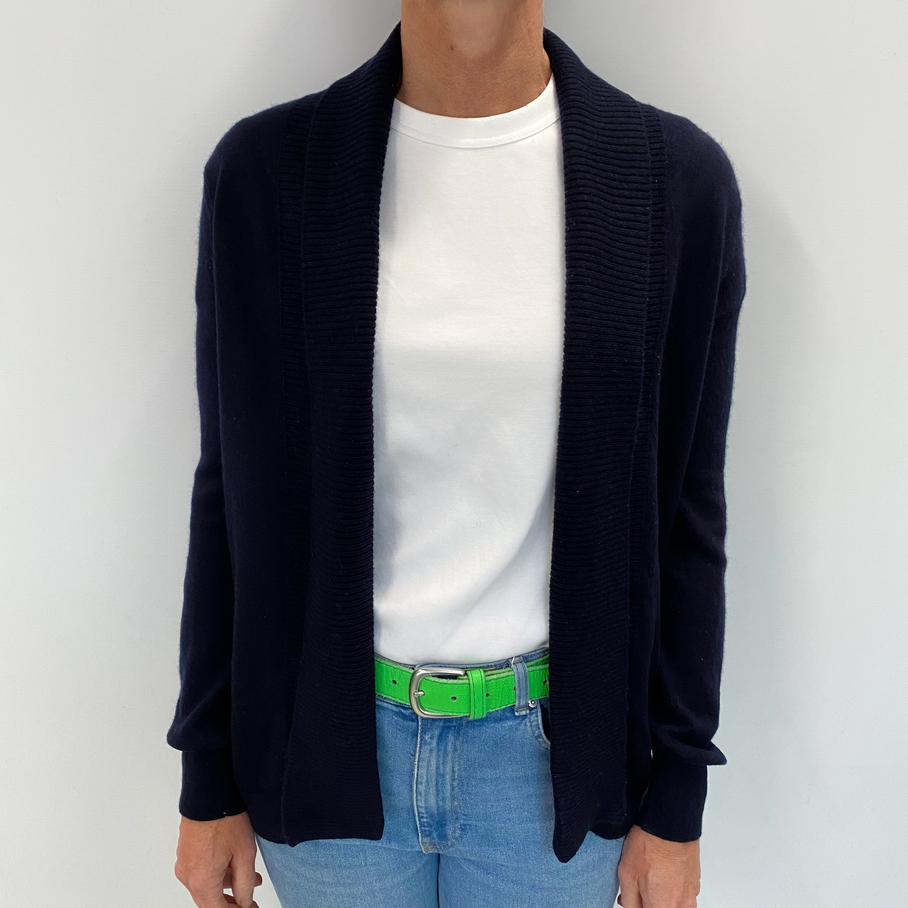 Navy Blue Cashmere Edge To Edge Cardigan Small