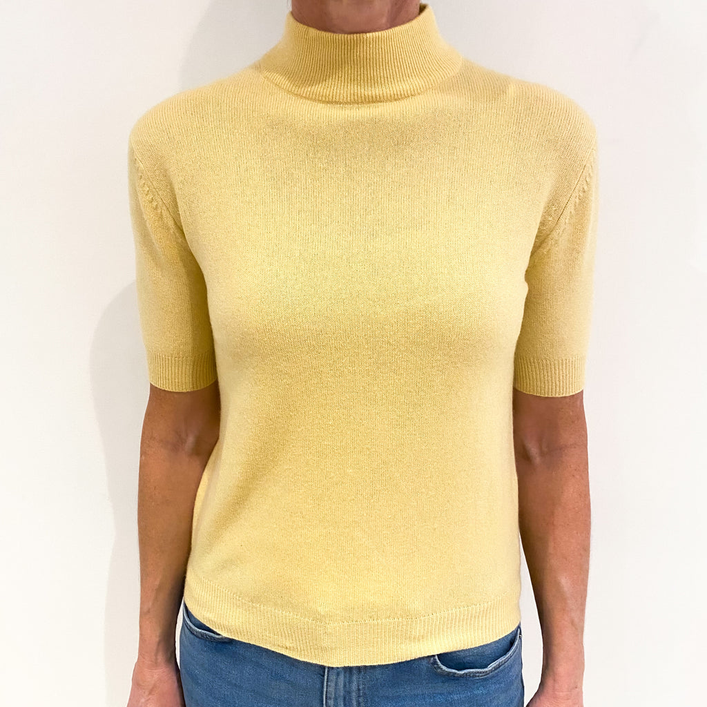 Custard Yellow Cashmere Short Sleeve Turtle Neck Jumper Small