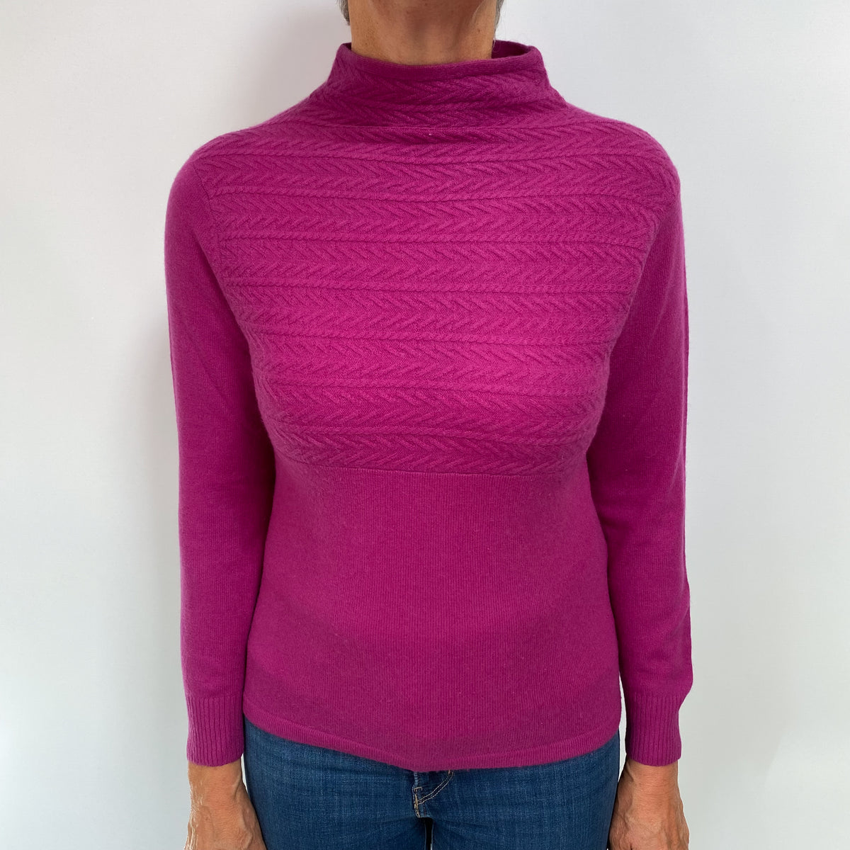 Magenta Purple Cashmere Funnel Neck Jumper Medium