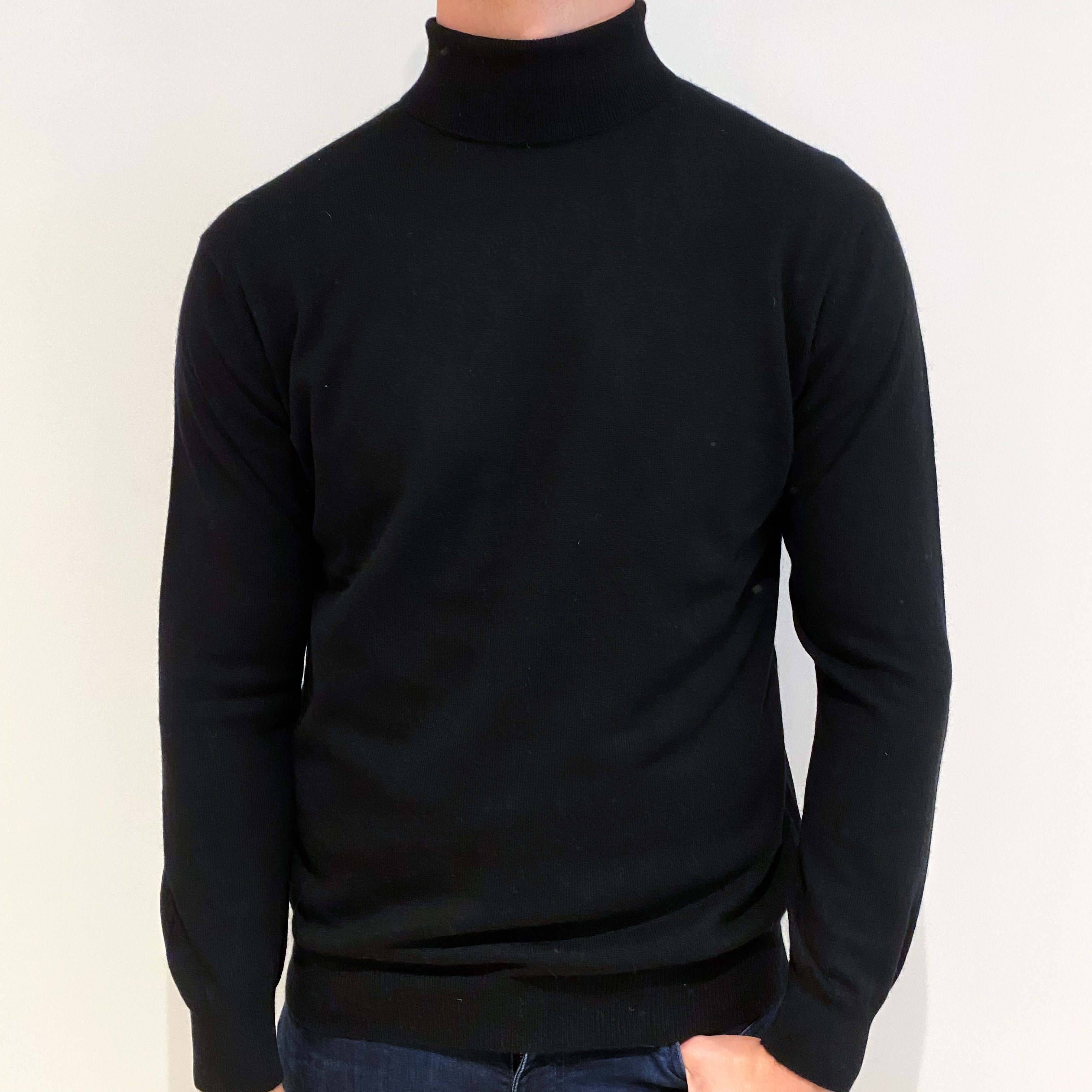 Men's Black Cashmere Polo Neck Jumper Extra Large