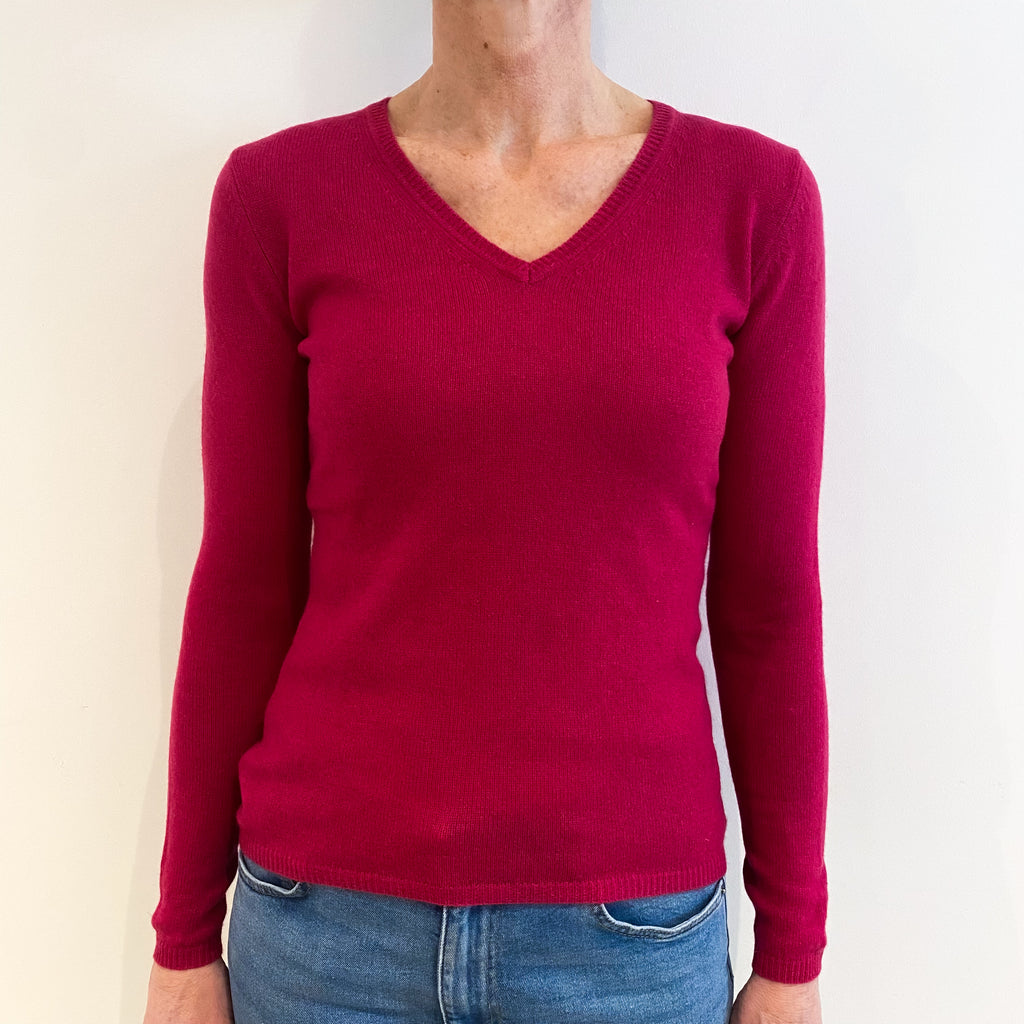 New Cherry Pink Cashmere V Neck Jumper Small