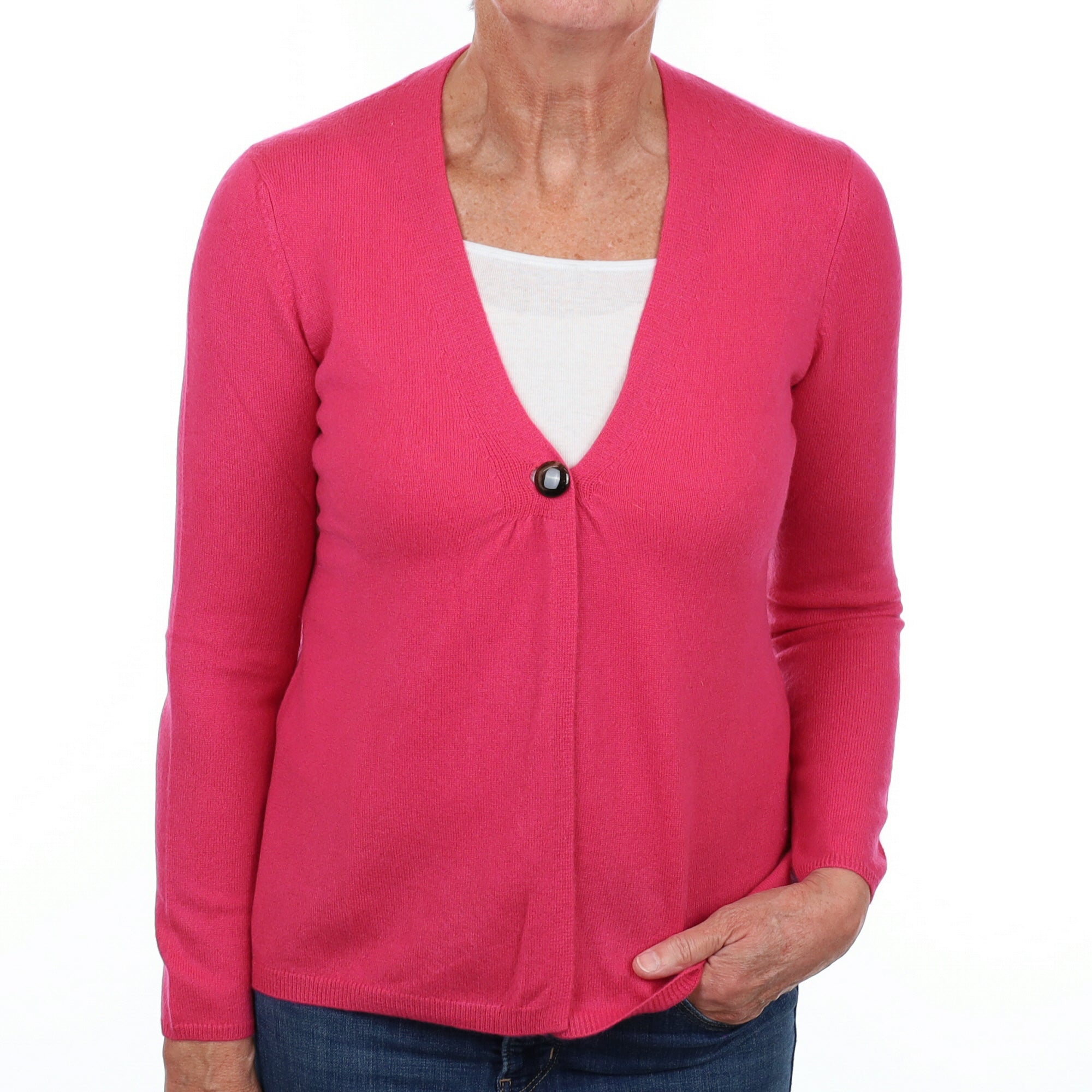 Rose Pink Cashmere V Neck Cardigan Medium