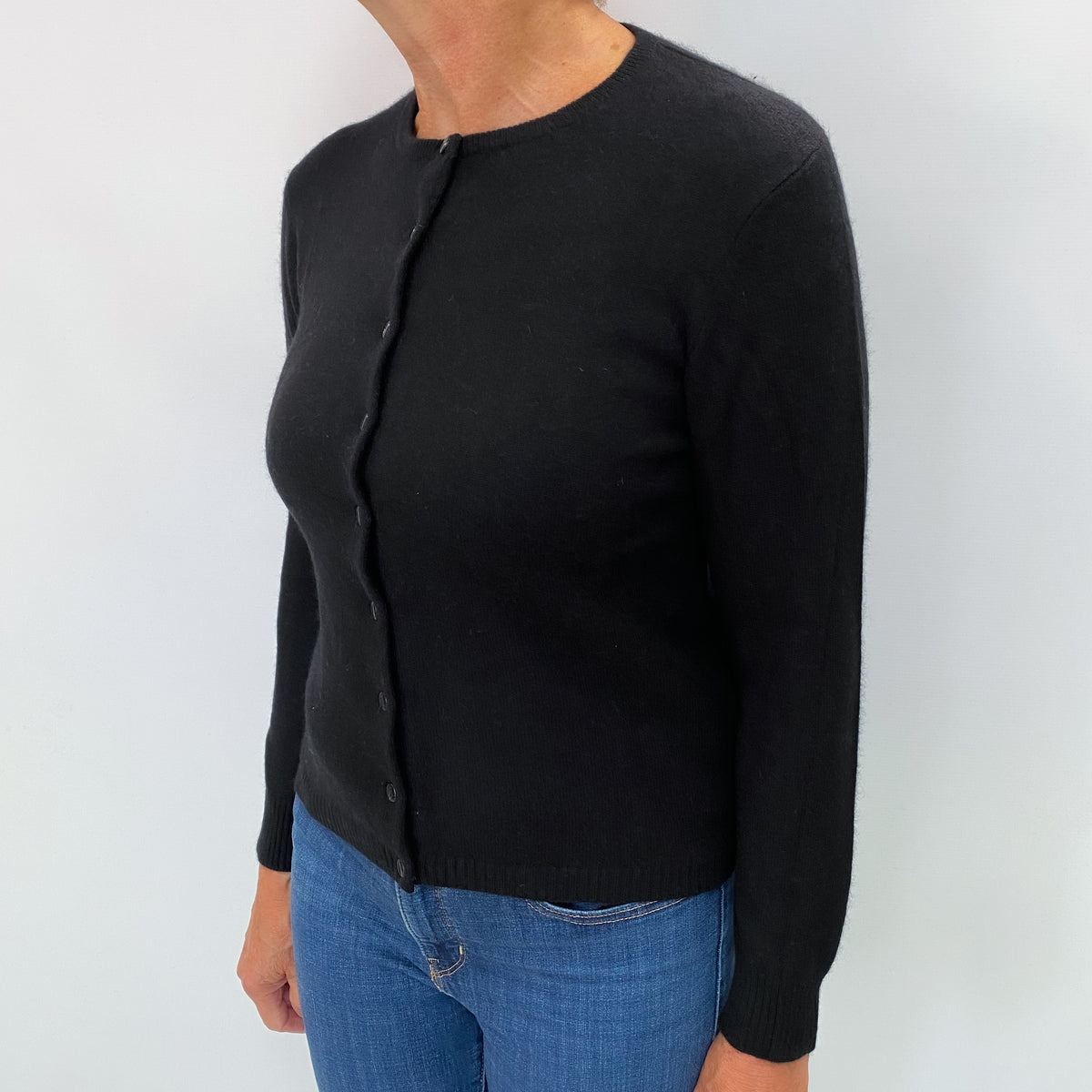 Black Cashmere Crew Neck Cardigan Medium