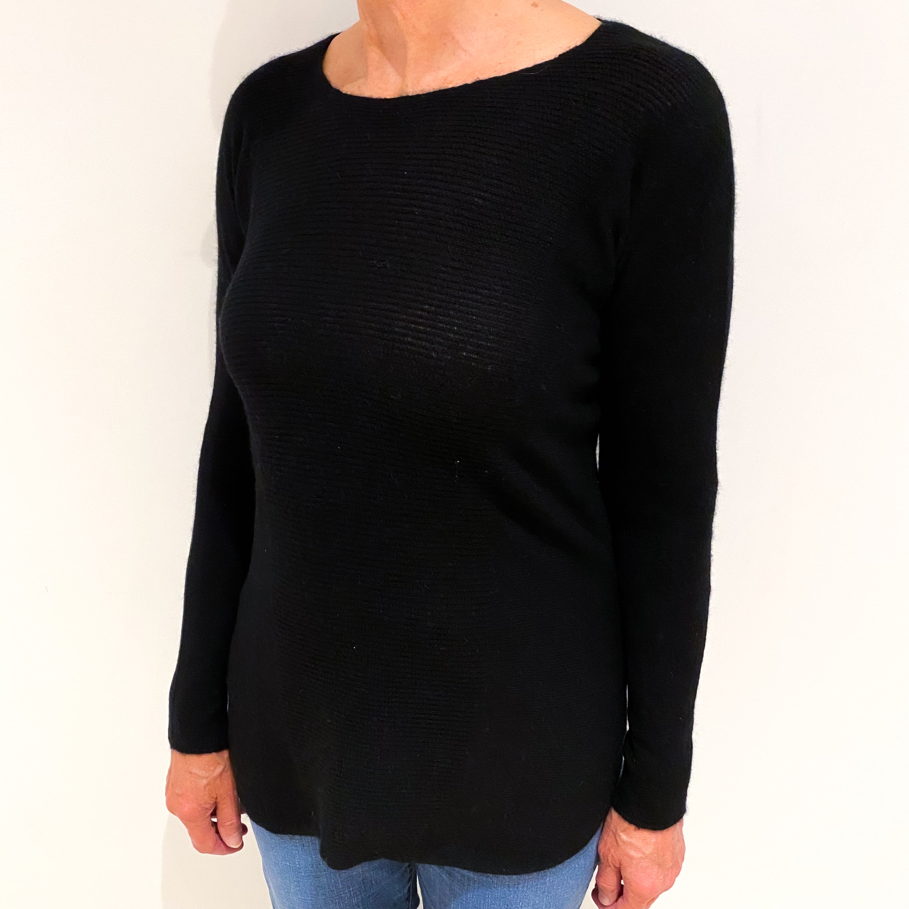 Black Cashmere Slash Neck Jumper Medium