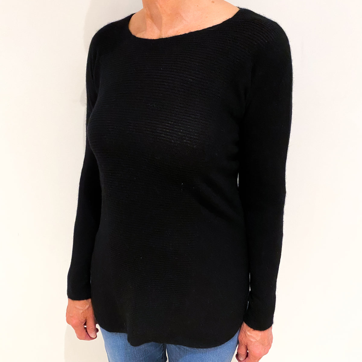 Black Cashmere Slash Neck Jumper Medium