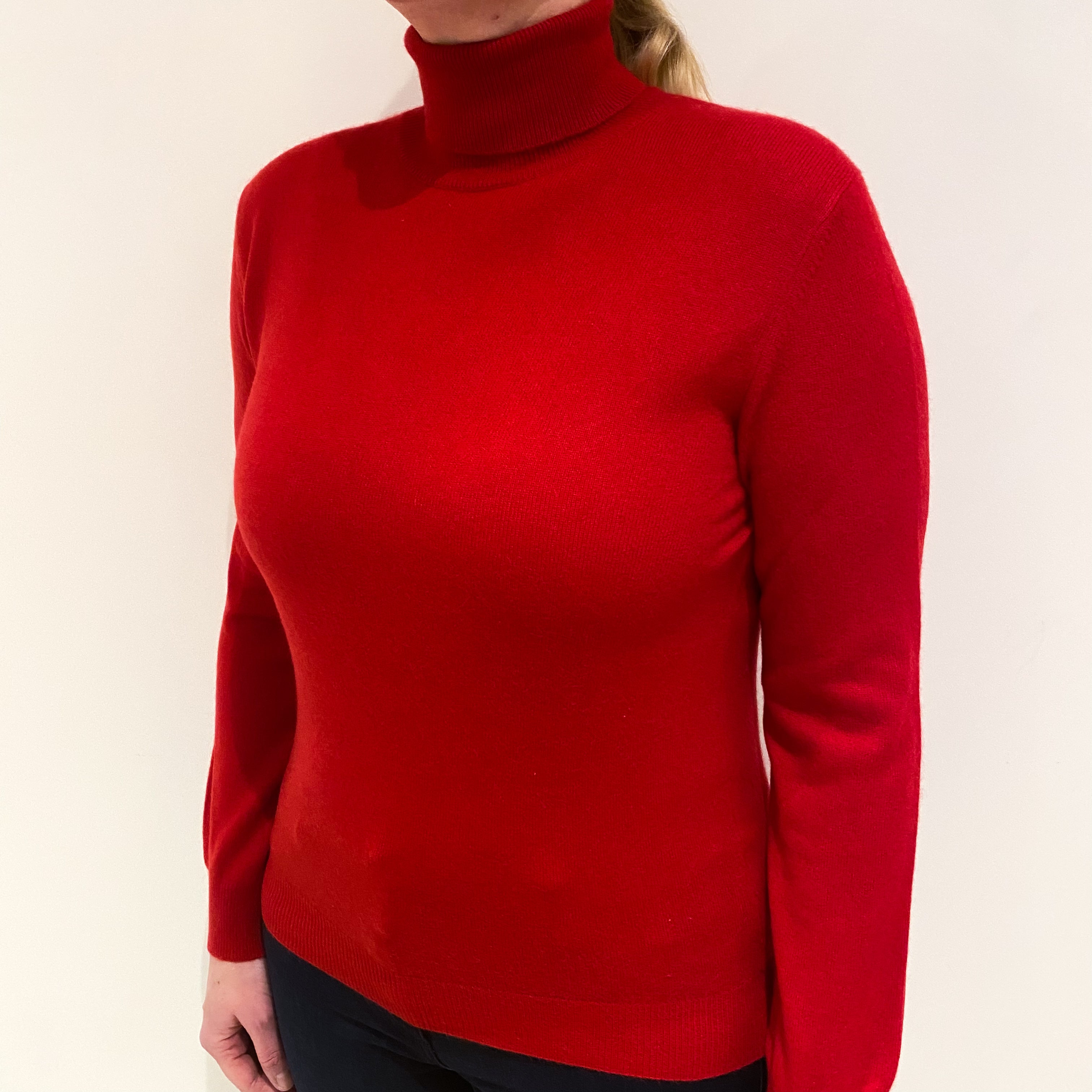 Berry Red Cashmere Polo Neck Jumper Large