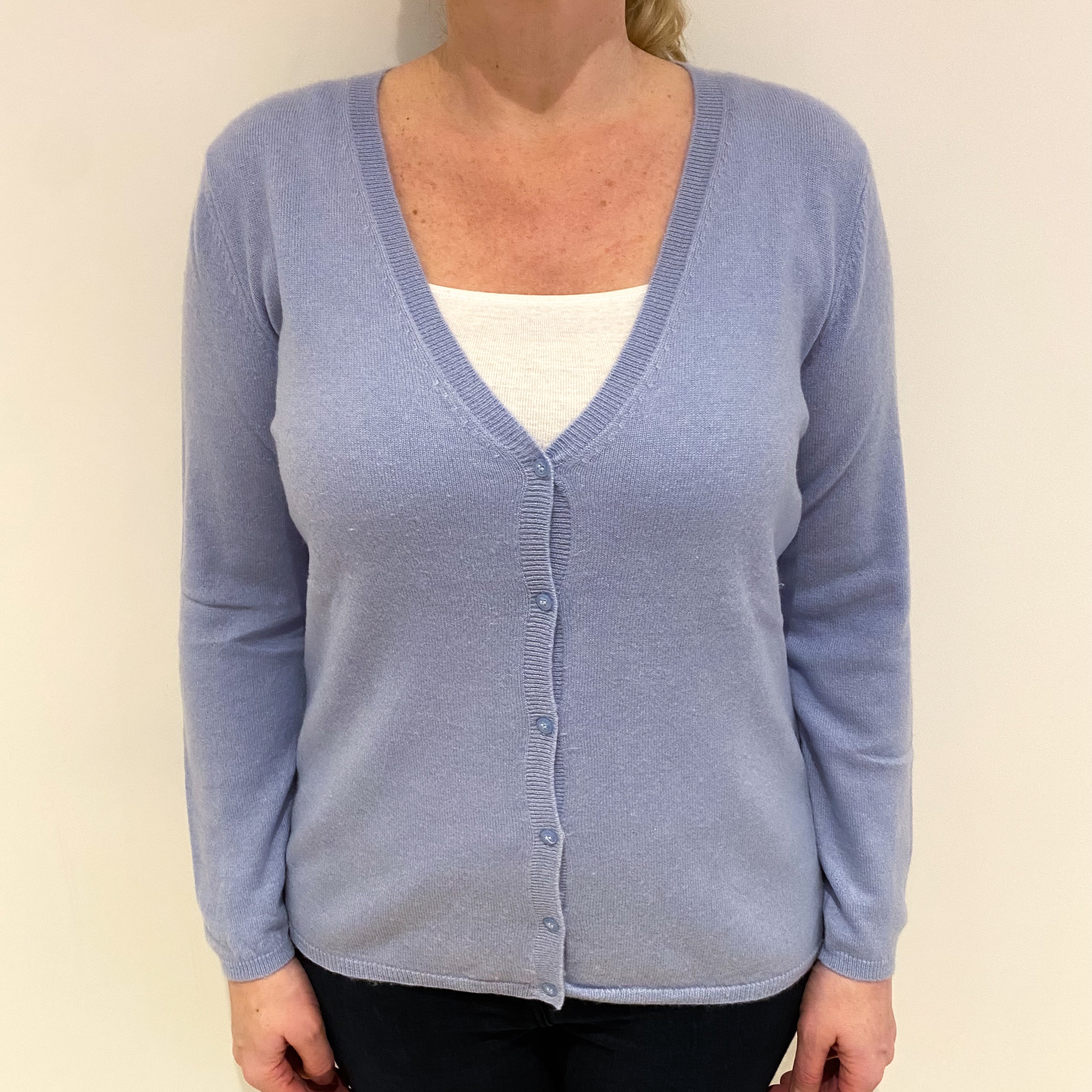 Pale Blue Cashmere V Neck Cardigan Large