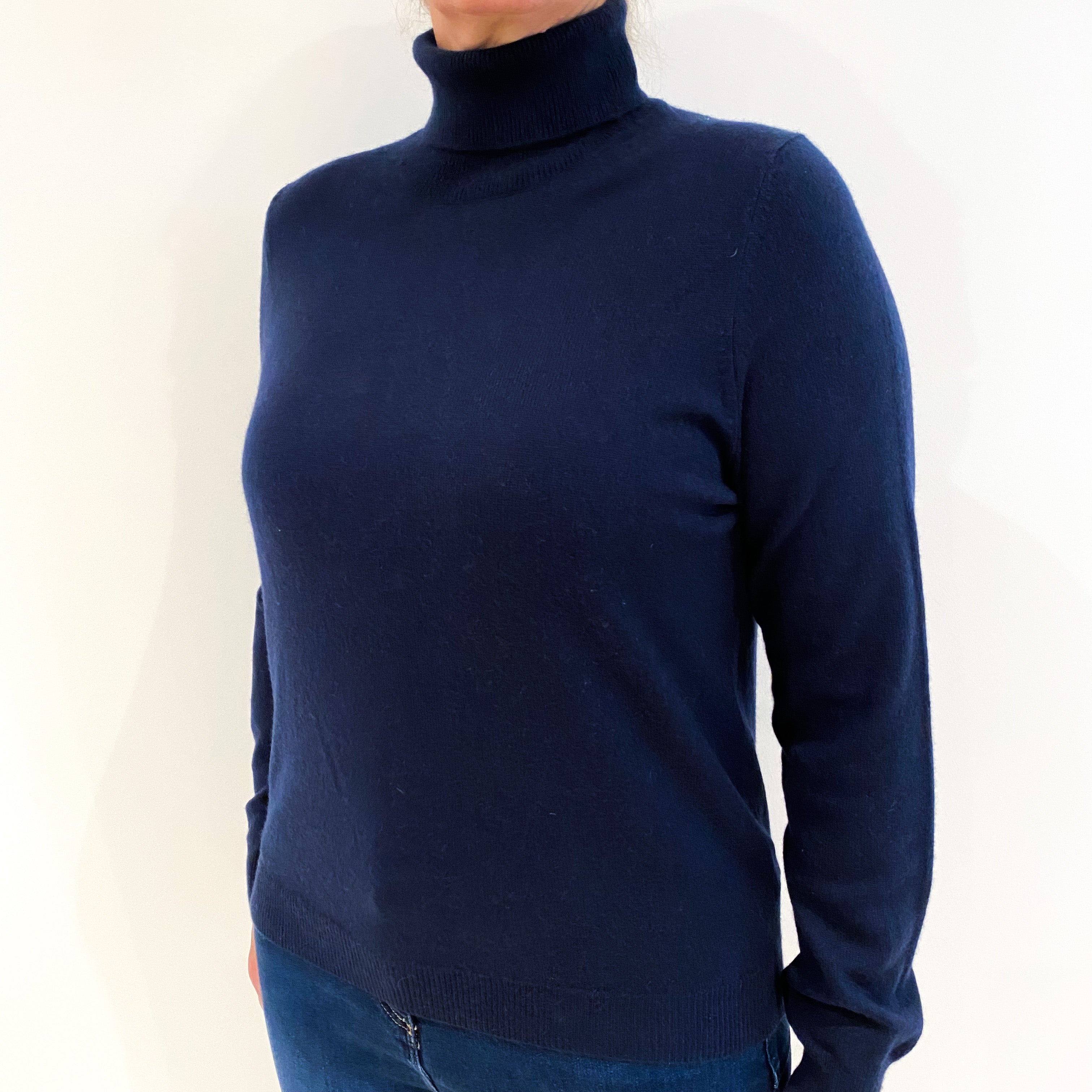 Navy Blue Cashmere Polo Neck Jumper Large