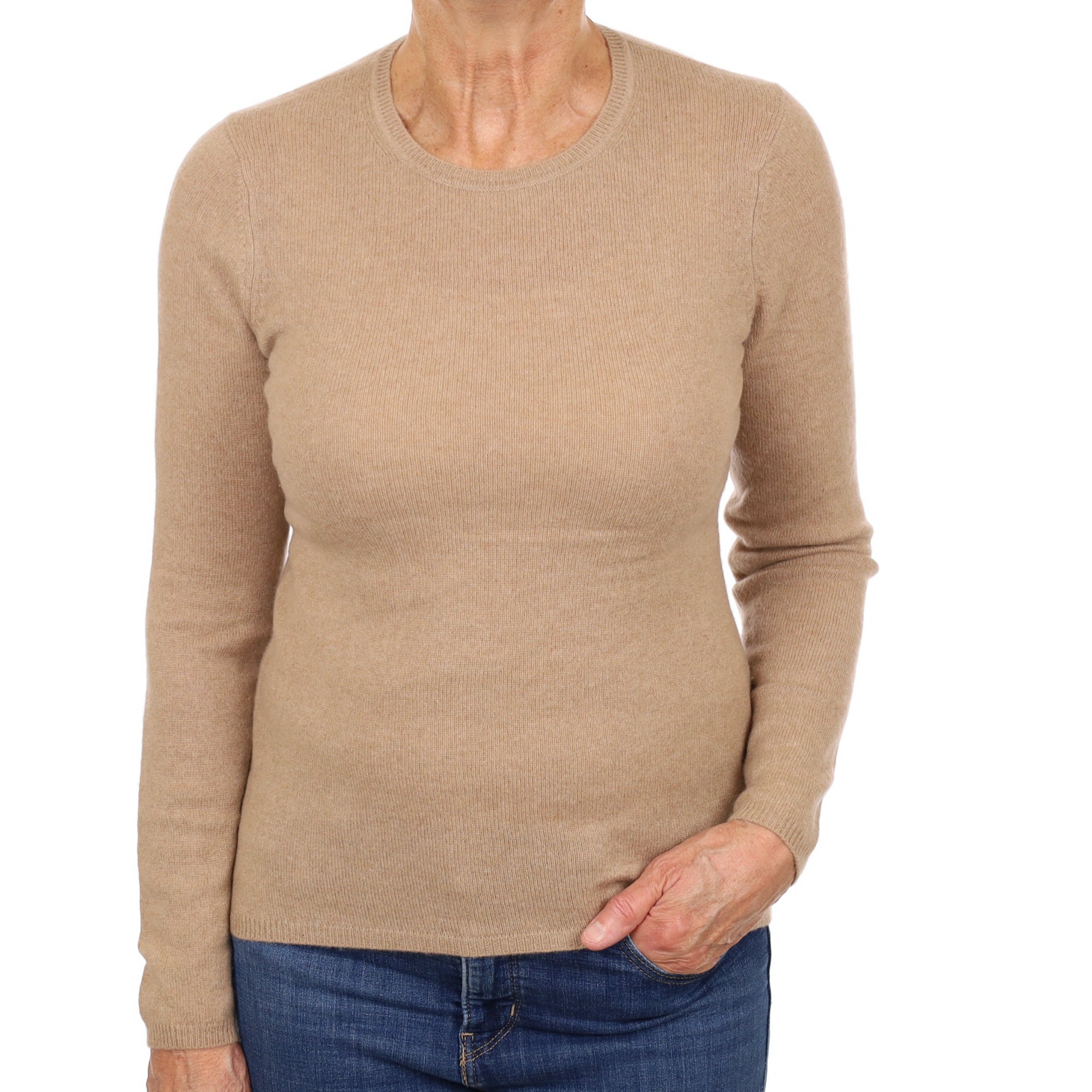 Caramel Brown Cashmere Crew Neck Jumper Medium