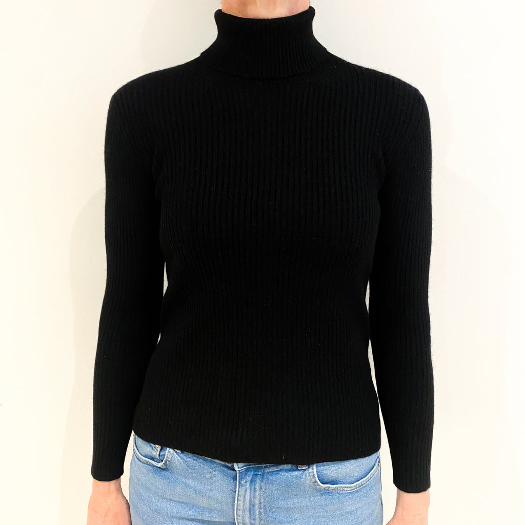 Black Cashmere Polo Neck Jumper Small