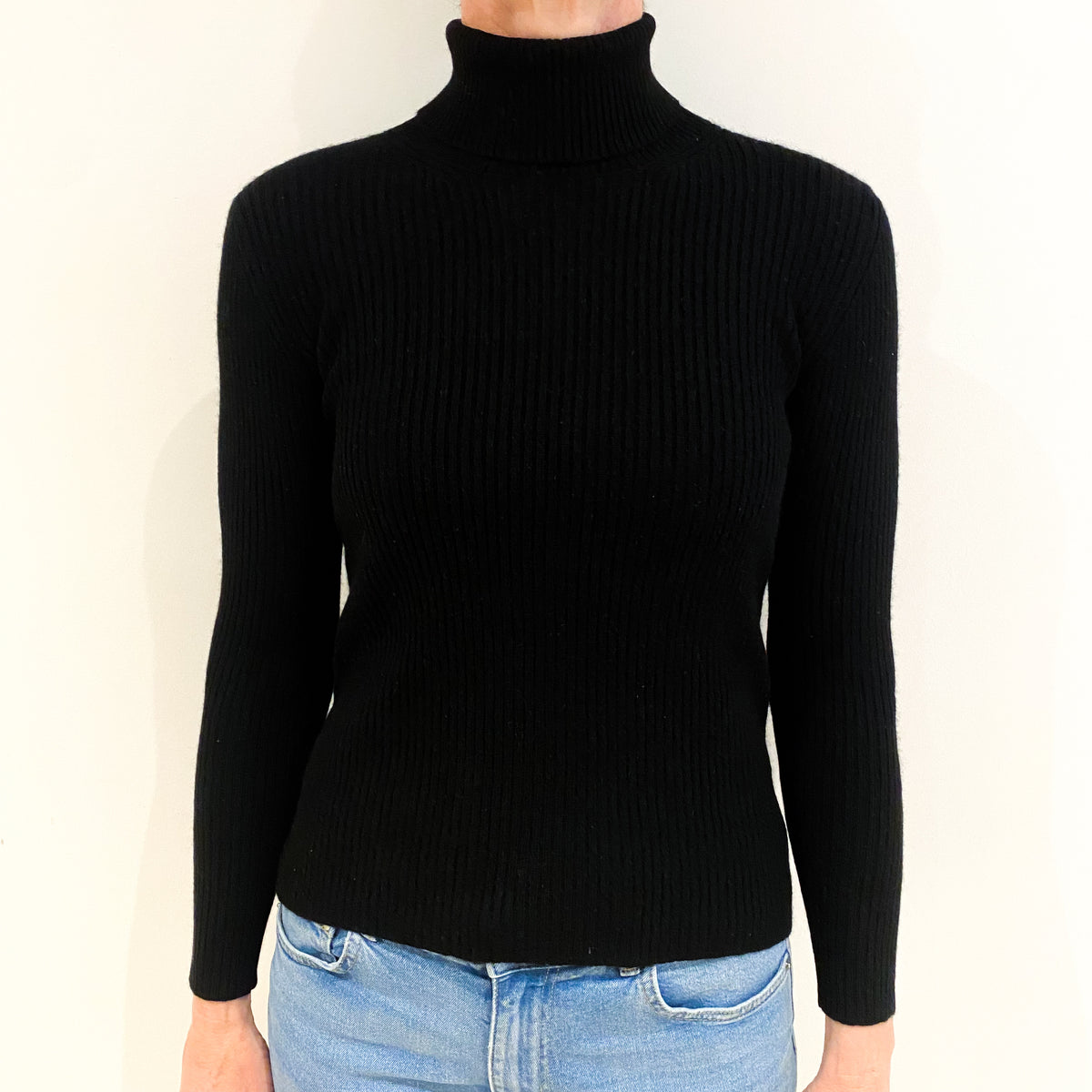 Black Cashmere Polo Neck Jumper Small