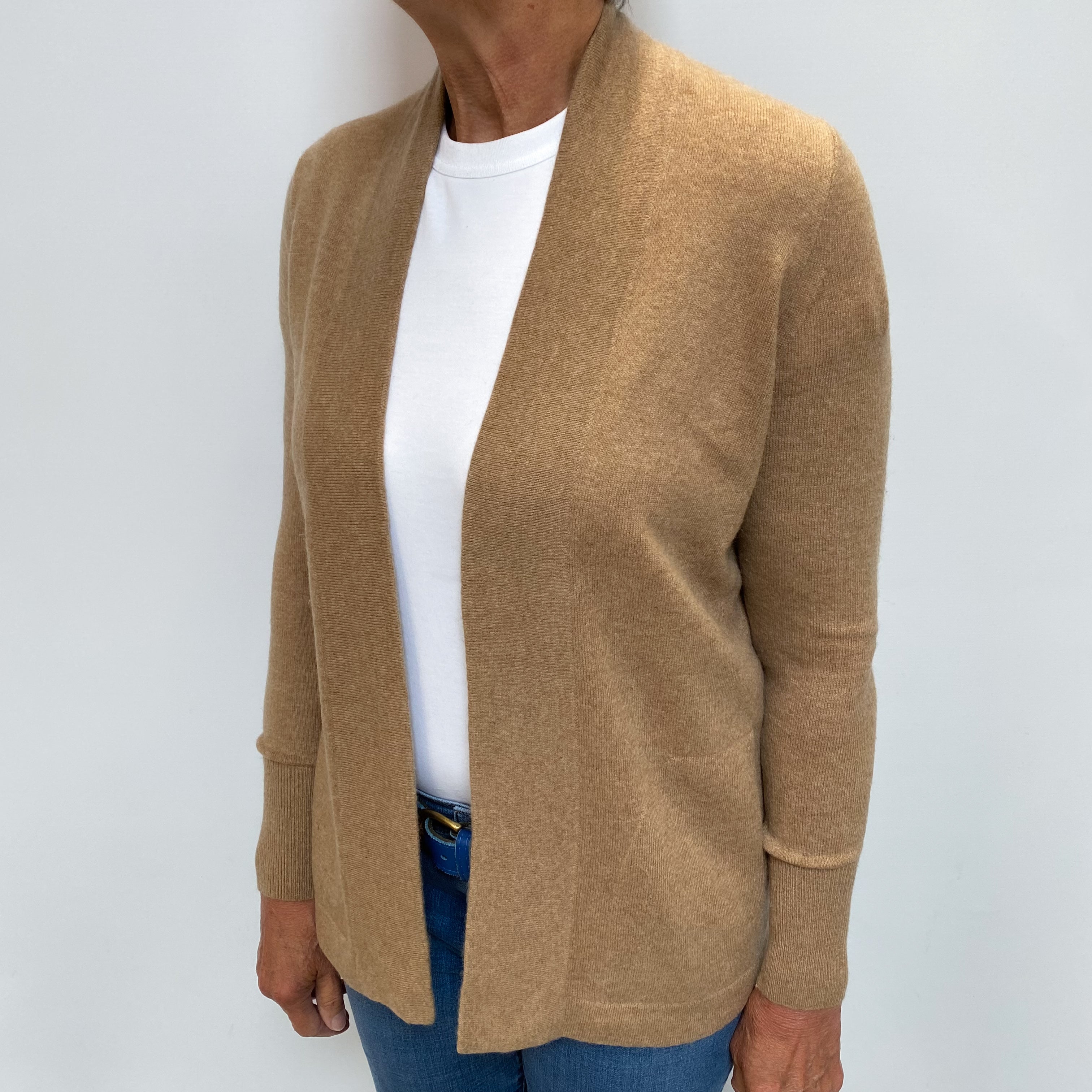 Caramel Brown Cashmere Edge To Edge Cardigan Medium