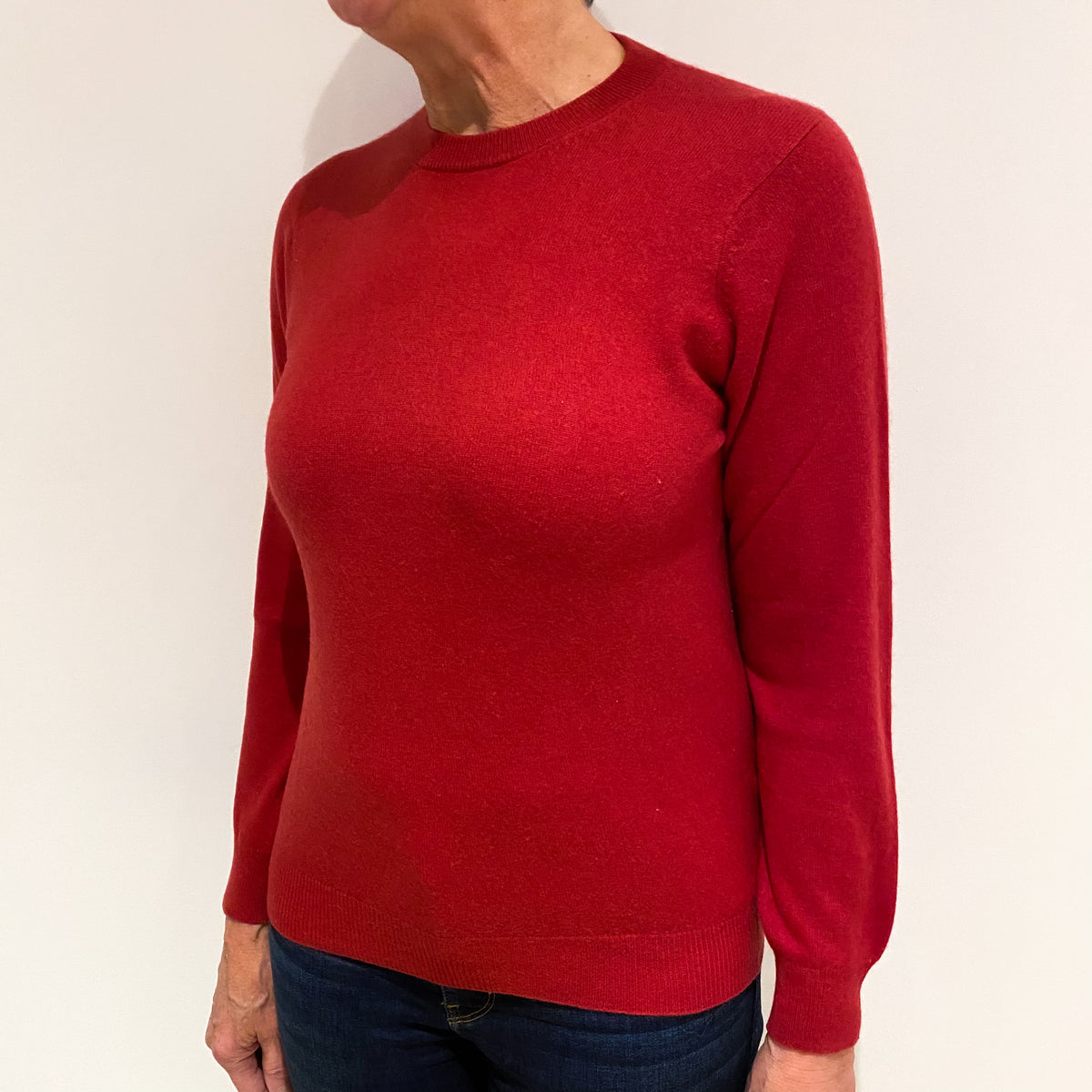 Cranberry Red Cashmere Crew Neck Jumper Medium