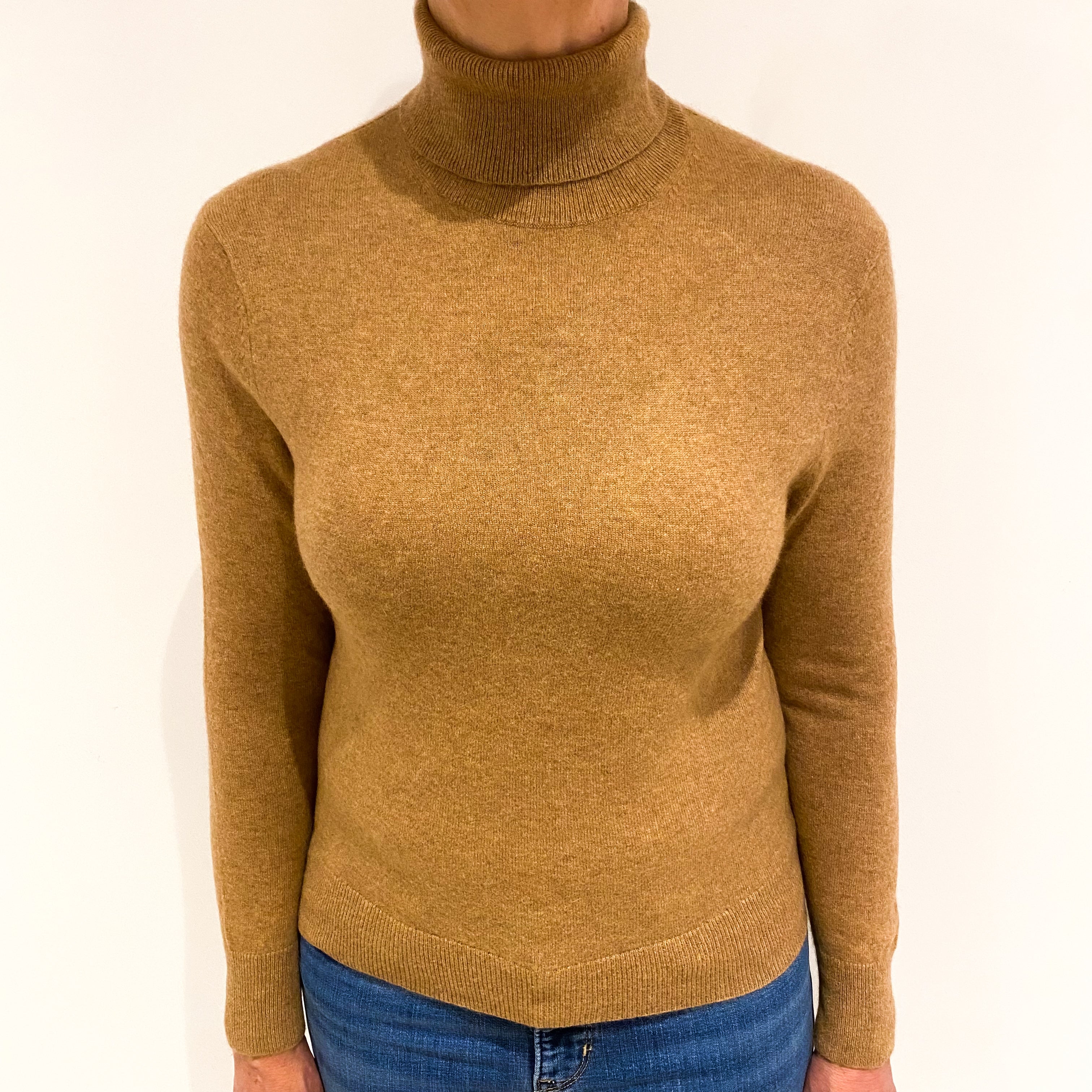 Butterscotch Brown Cashmere Polo Neck Jumper Medium