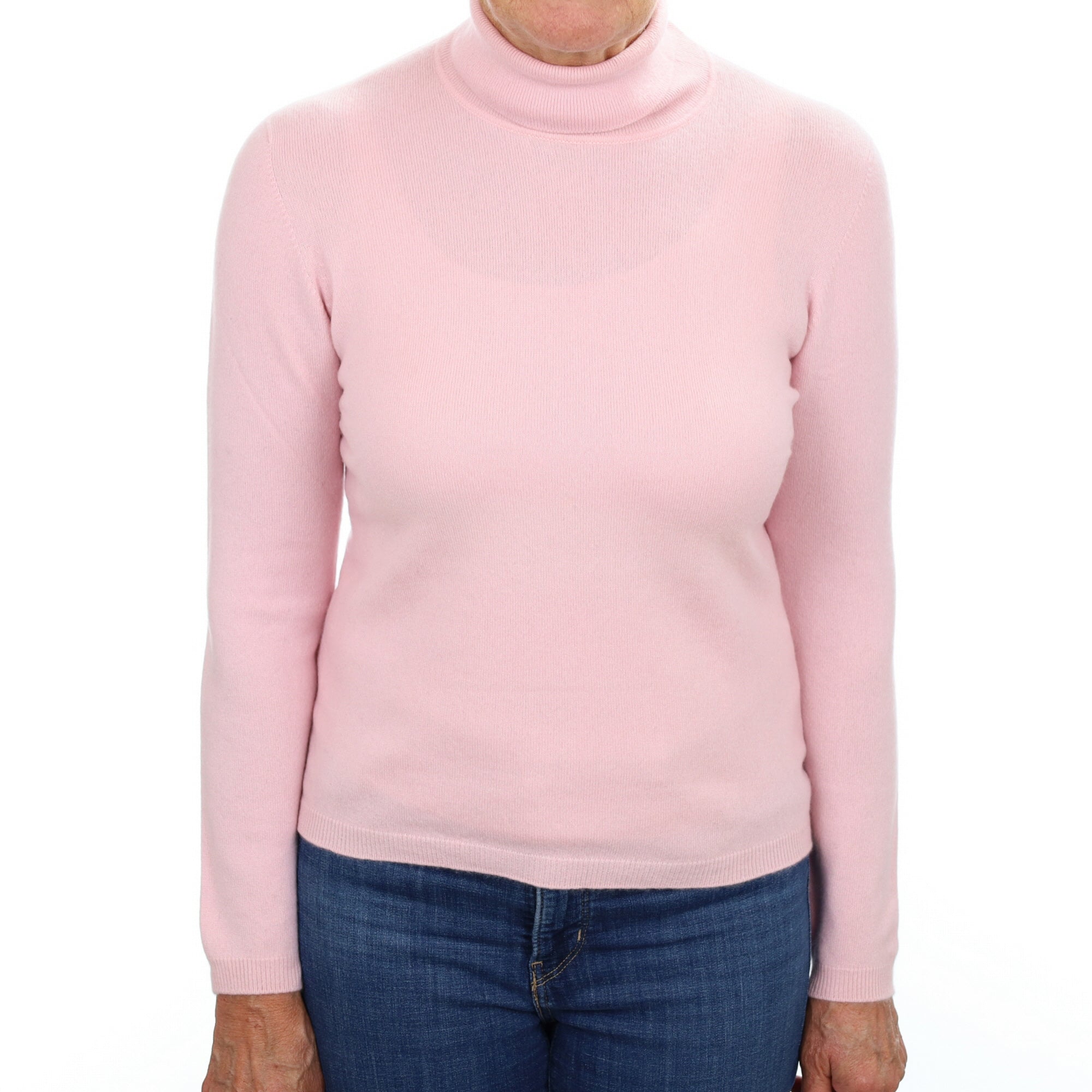 Scottish Carnation Pink Cashmere Polo Neck Jumper Medium