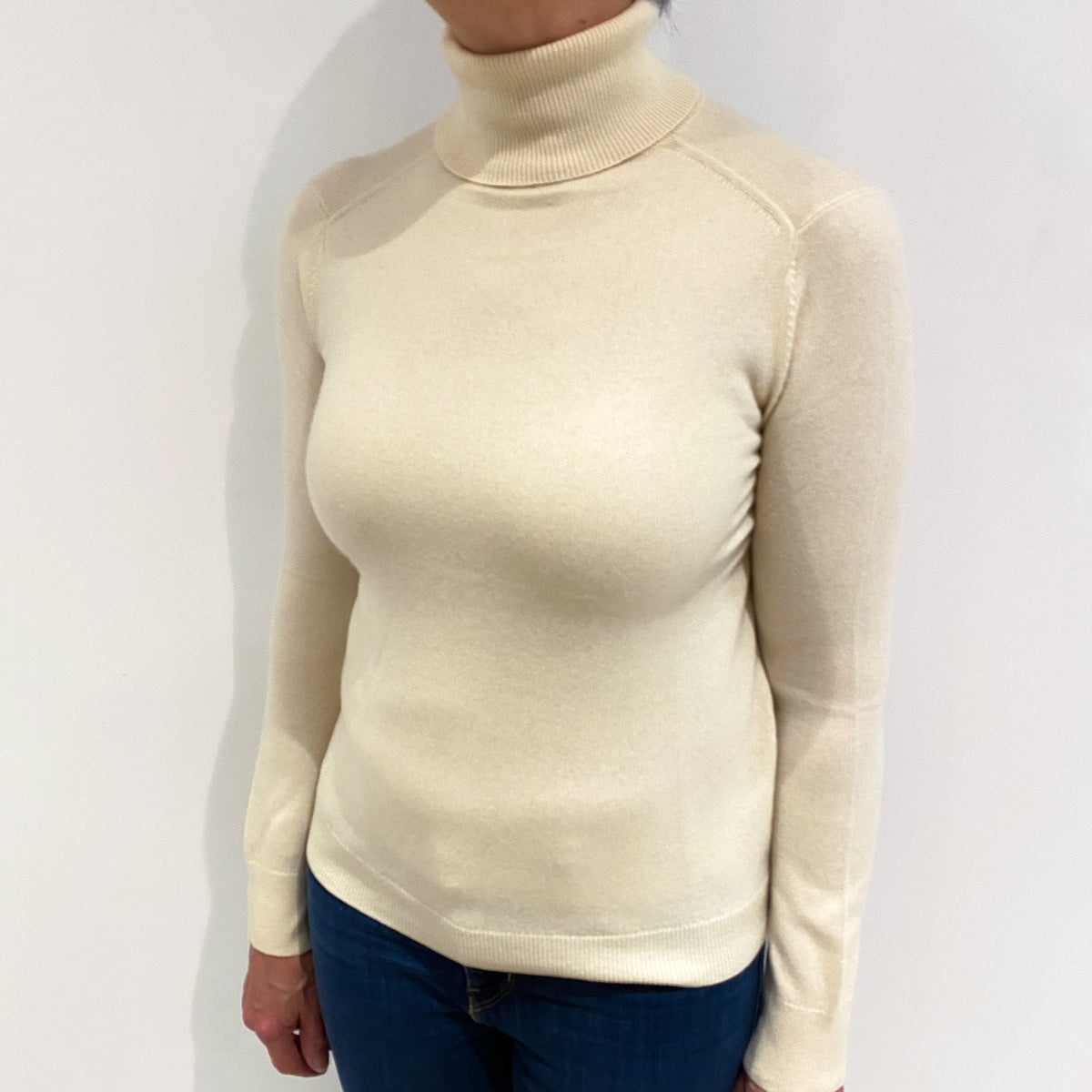 Vanilla Cream Cashmere Polo Neck Jumper Medium