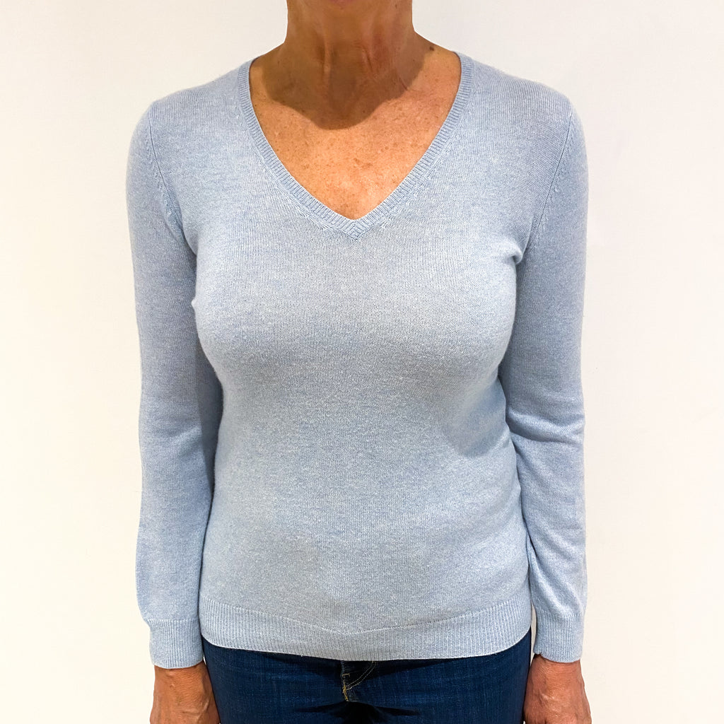 Powder Blue Cashmere V-Neck Jumper Medium