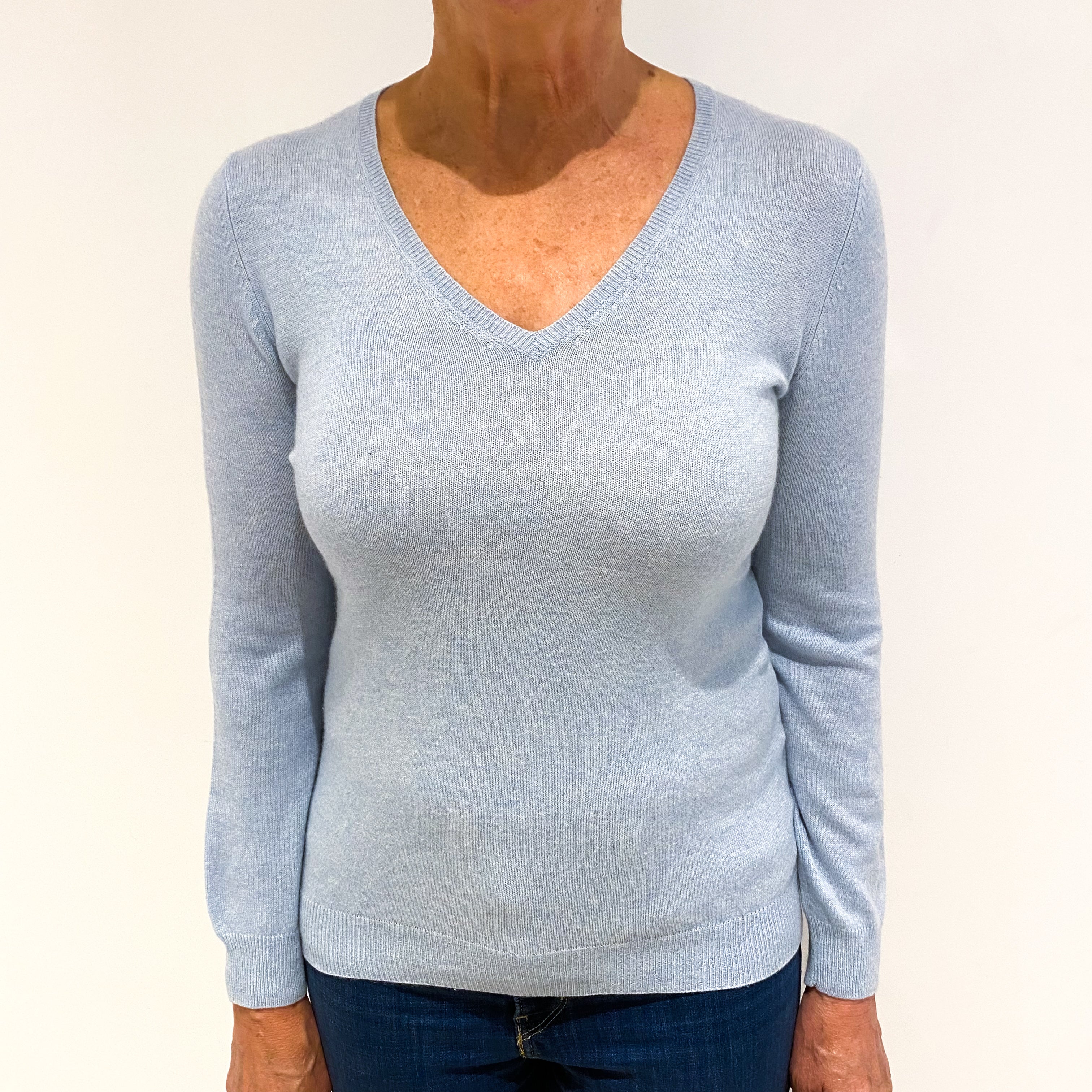 Powder Blue Cashmere V-Neck Jumper Medium