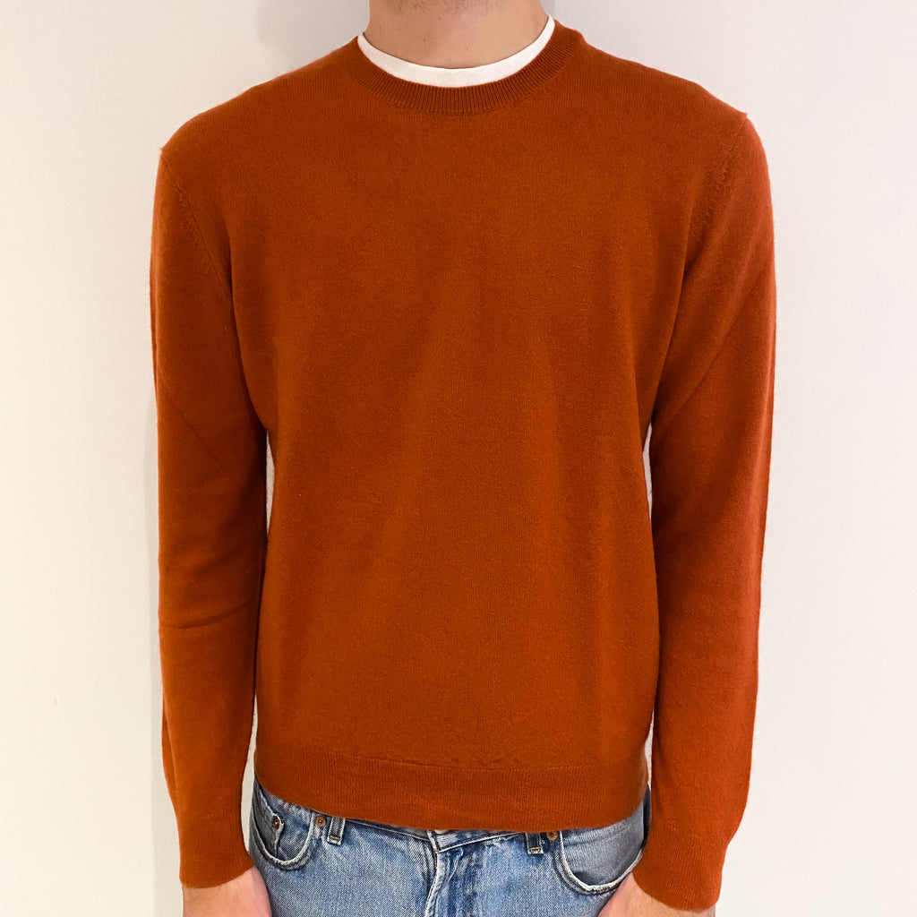 Men's Burnt Orange Cashmere Crew Neck Jumper Large