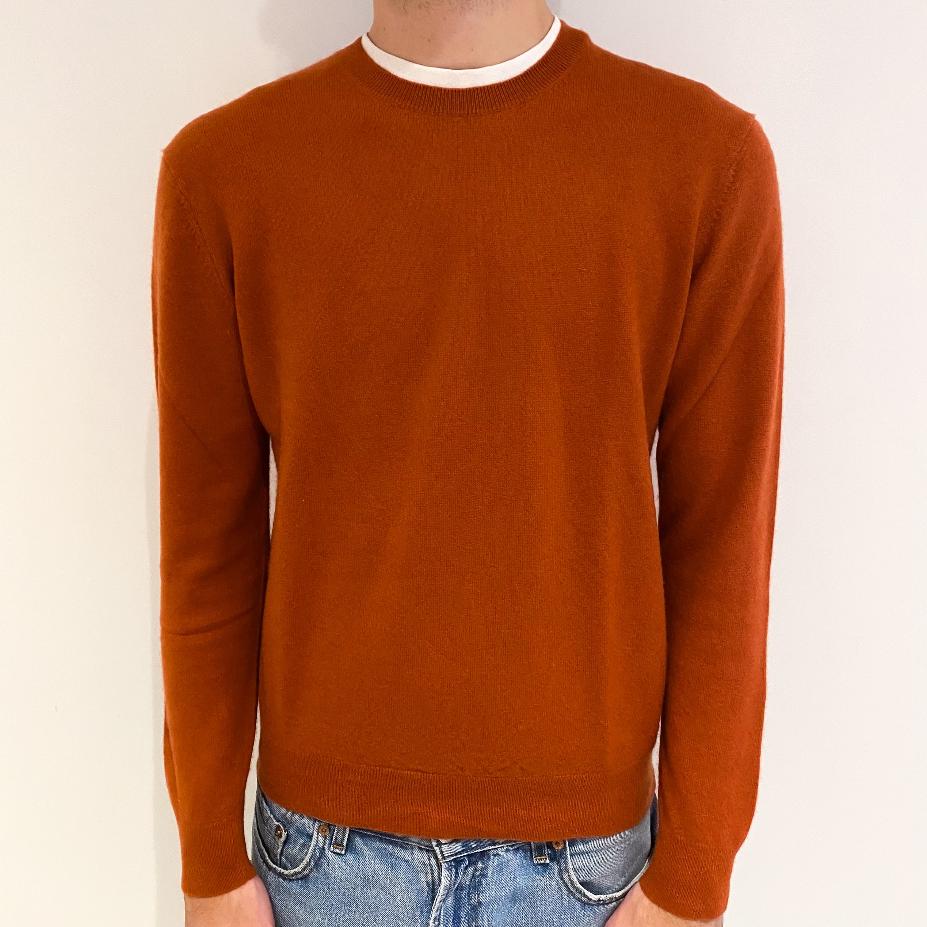 Men's Burnt Orange Cashmere Crew Neck Jumper Large