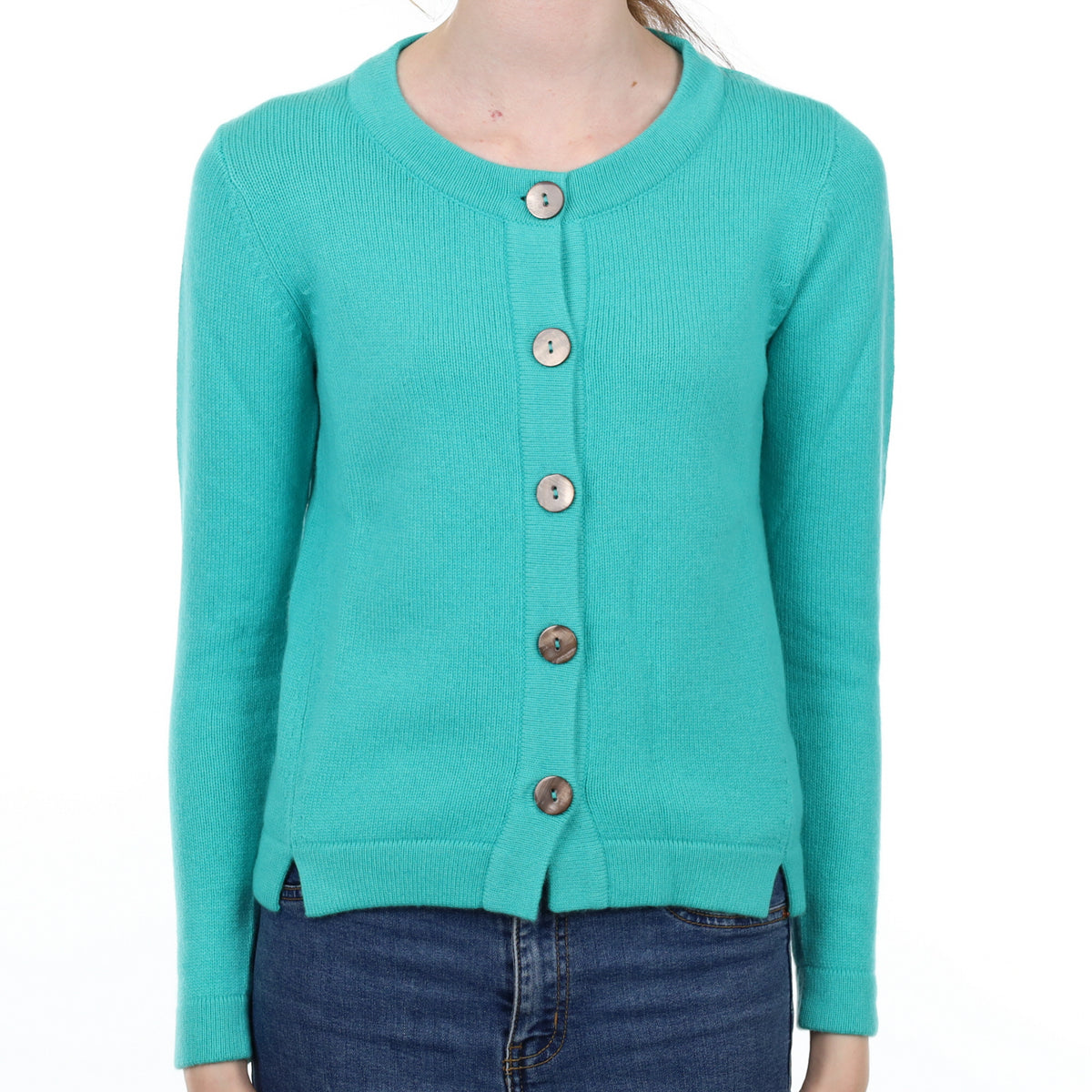 New Aqua Green Cashmere Crew Neck Cardigan Extra Small