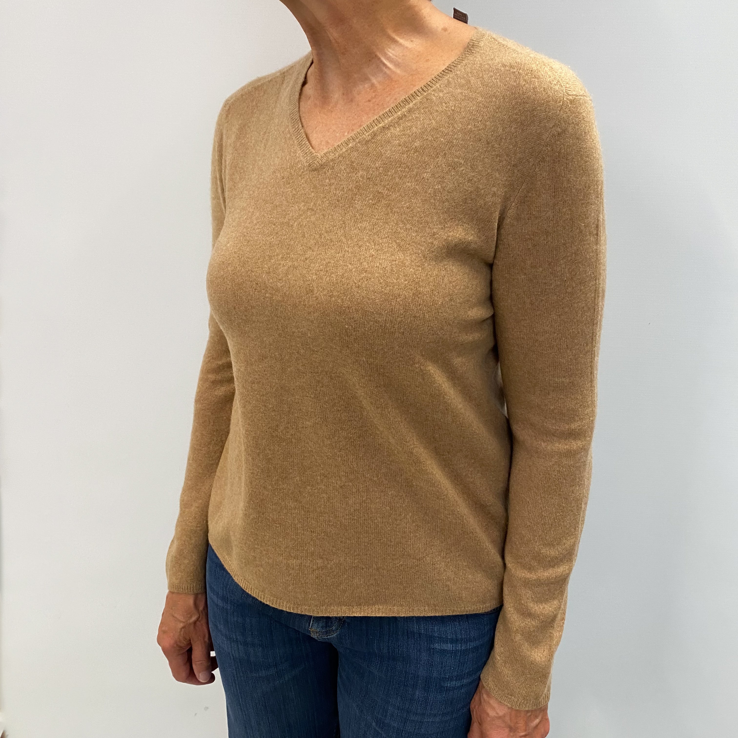 Butterscotch Brown Cashmere V Neck Jumper Medium