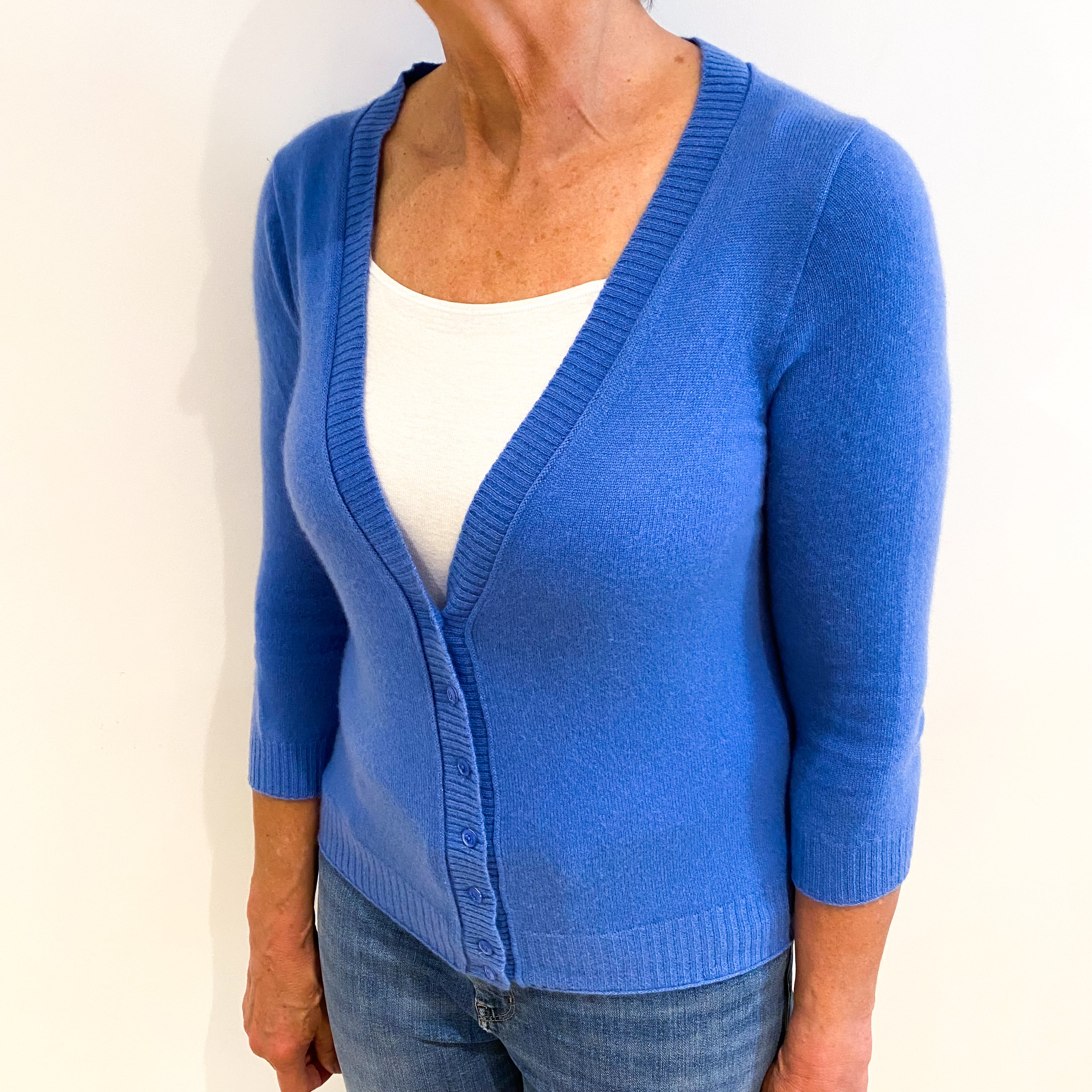 Cornflower Blue Cashmere V Neck Cardigan Medium