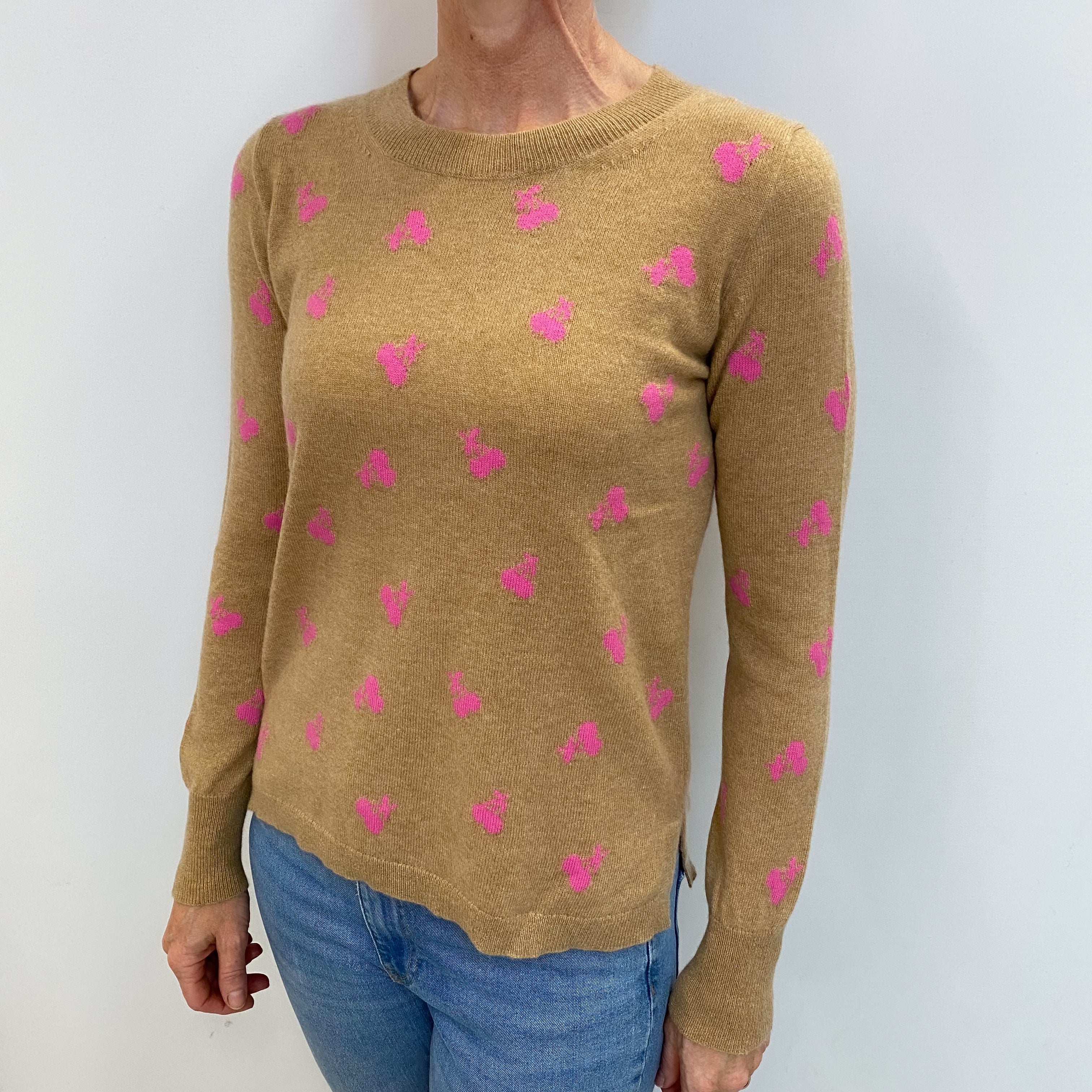 Caramel Brown Cherries Cashmere Crew Neck Jumper Small