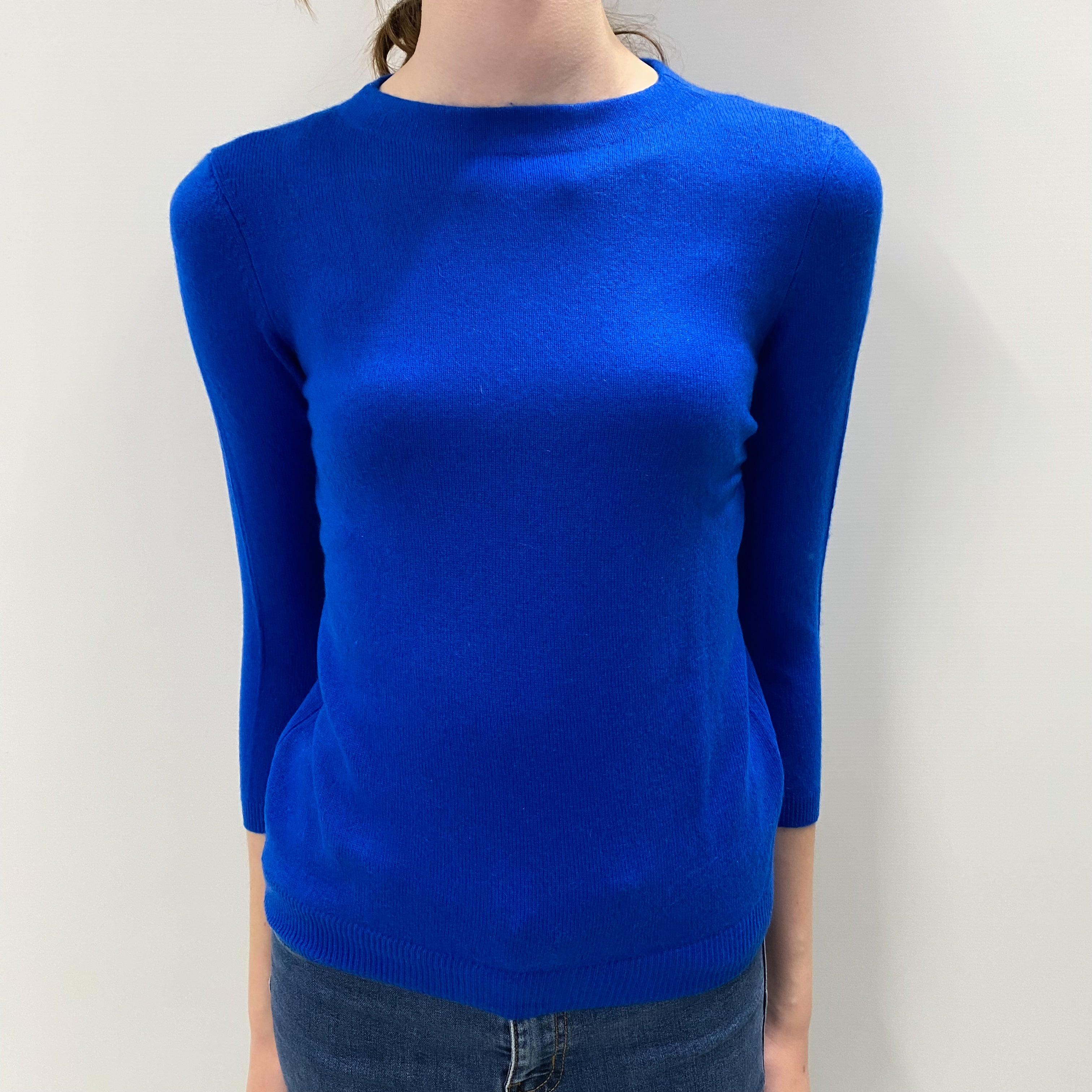 Electric Blue Cashmere High Crew Neck Jumper Extra Small